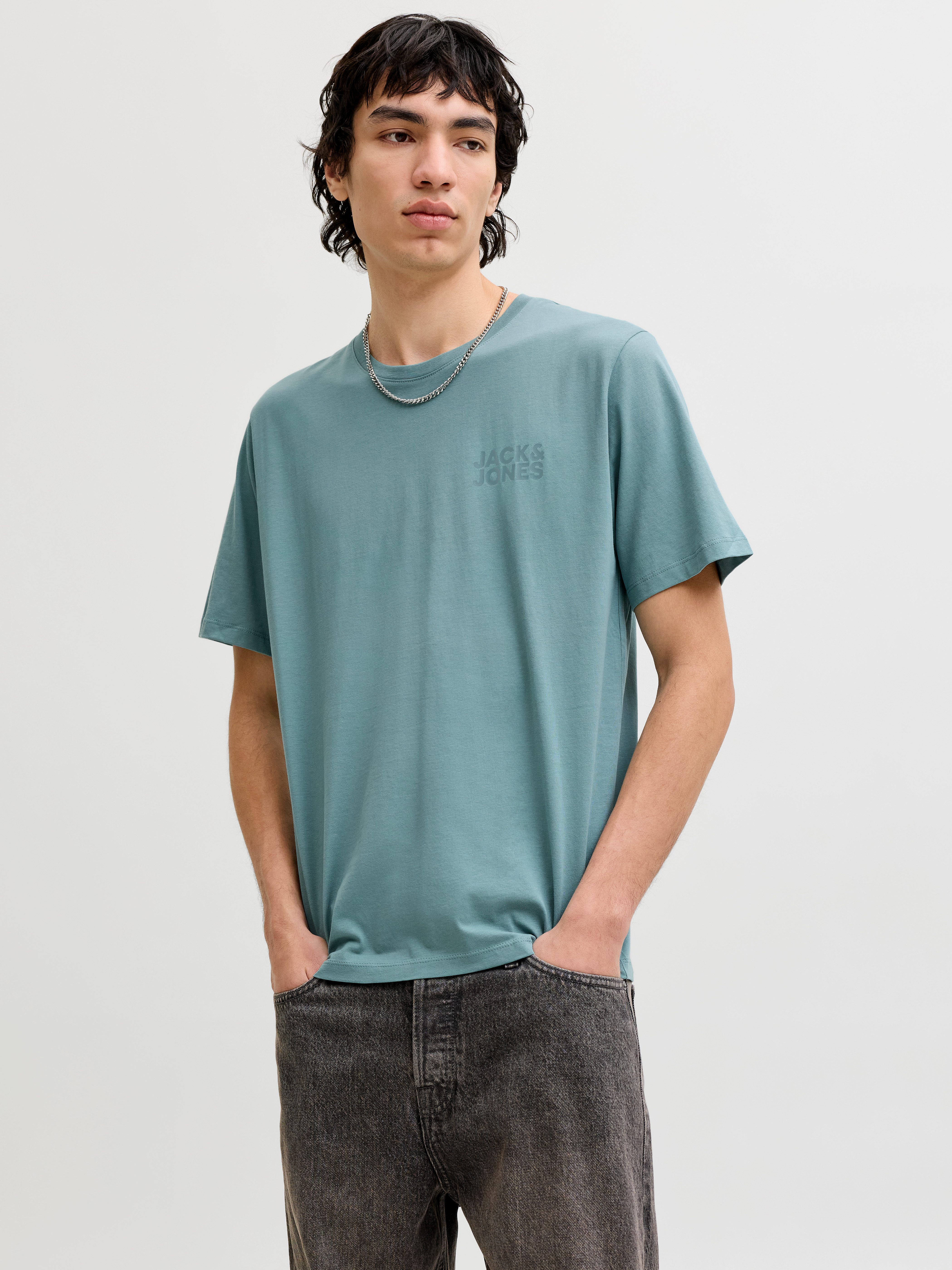 Jack & Jones Rundhalsshirt JJECORP mit Logo-Print und klassischem Rundhals Baumwolle, regular fit