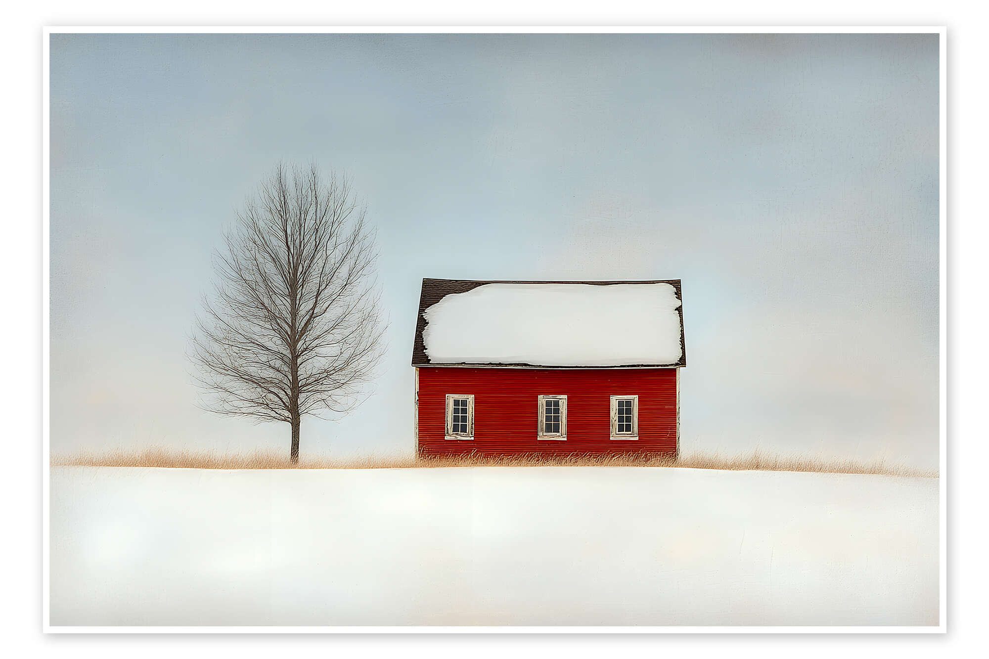 Posterlounge Wandbild Rotes Haus im Schnee, Peter Roder, erhältlich als Poster, Leinwandbild, Wandsticker oder Acrylglasbild
