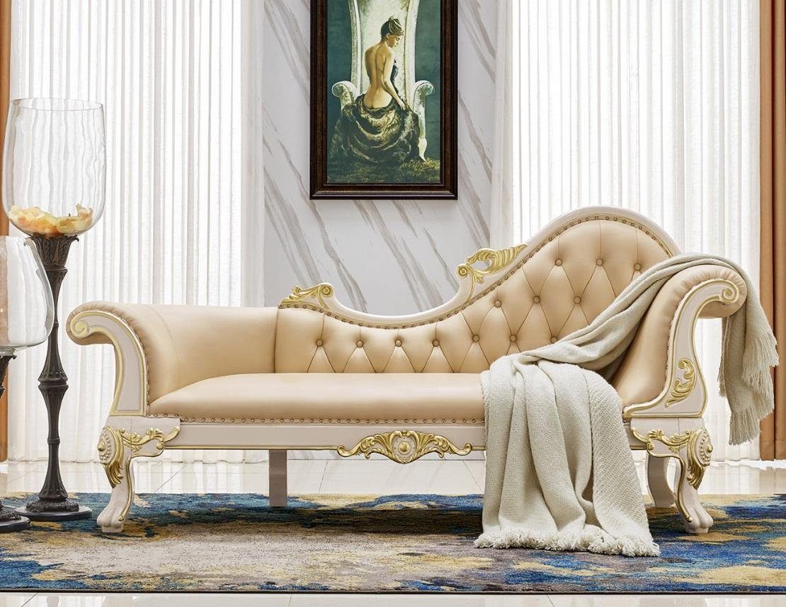 JVmoebel Chaiselongue Beiger Chaiselongue Chesterfield Sofa Couch Liege Ottomane Leder, Made in Europe