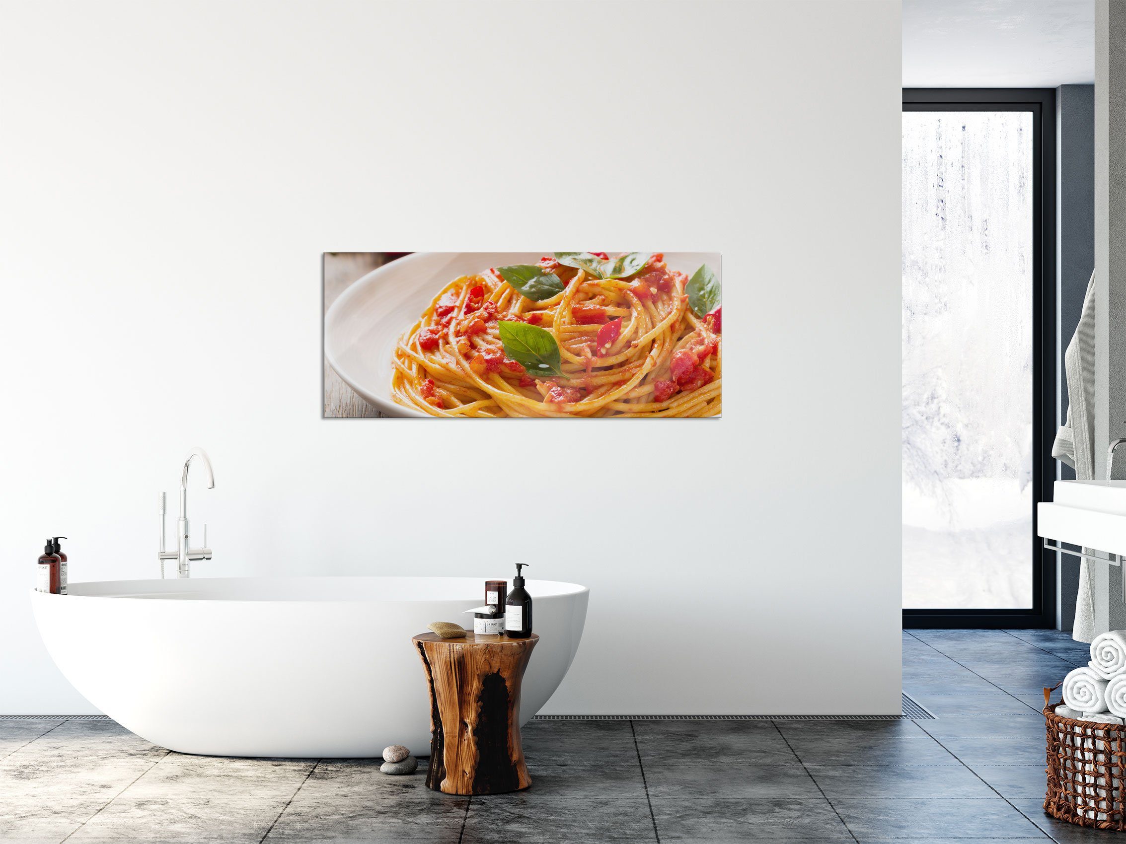 Spaghetti, Glasbild Pixxprint Glasbild Abstandshalter St), Aufhängungen Spaghetti aus italienische italienische Rustikale (1 Echtglas, und inkl. Rustikale
