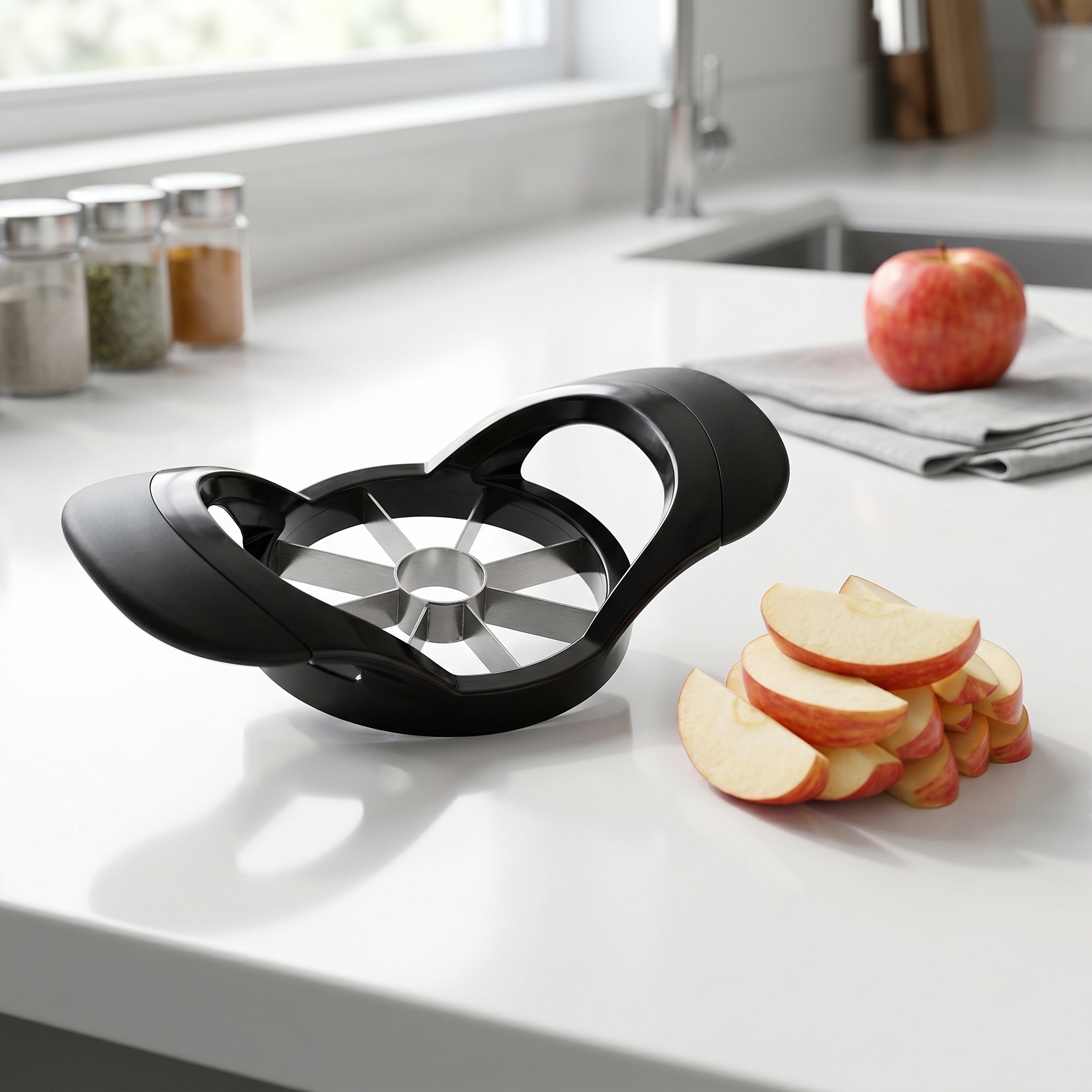 Arendo Obstschneider Apfelteiler, Apfelschneider, Entkerner, Teilt Äpfel und Birnen, 8 gleichmäßige Stücke, rostfreie Edelstahlklingen, Soft-Touch-Griffe
