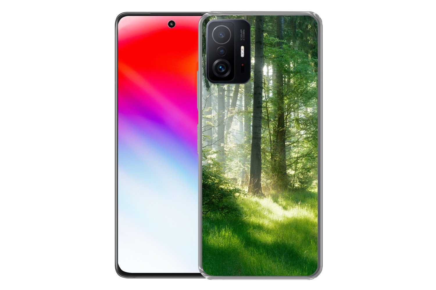 MuchoWow Handyhülle für Xiaomi 11 Lite 5G NE Natur - Bäume - Wald - Grün - Sonne - Gras -, Phone Case, Silikon, Schutzhülle Dünn