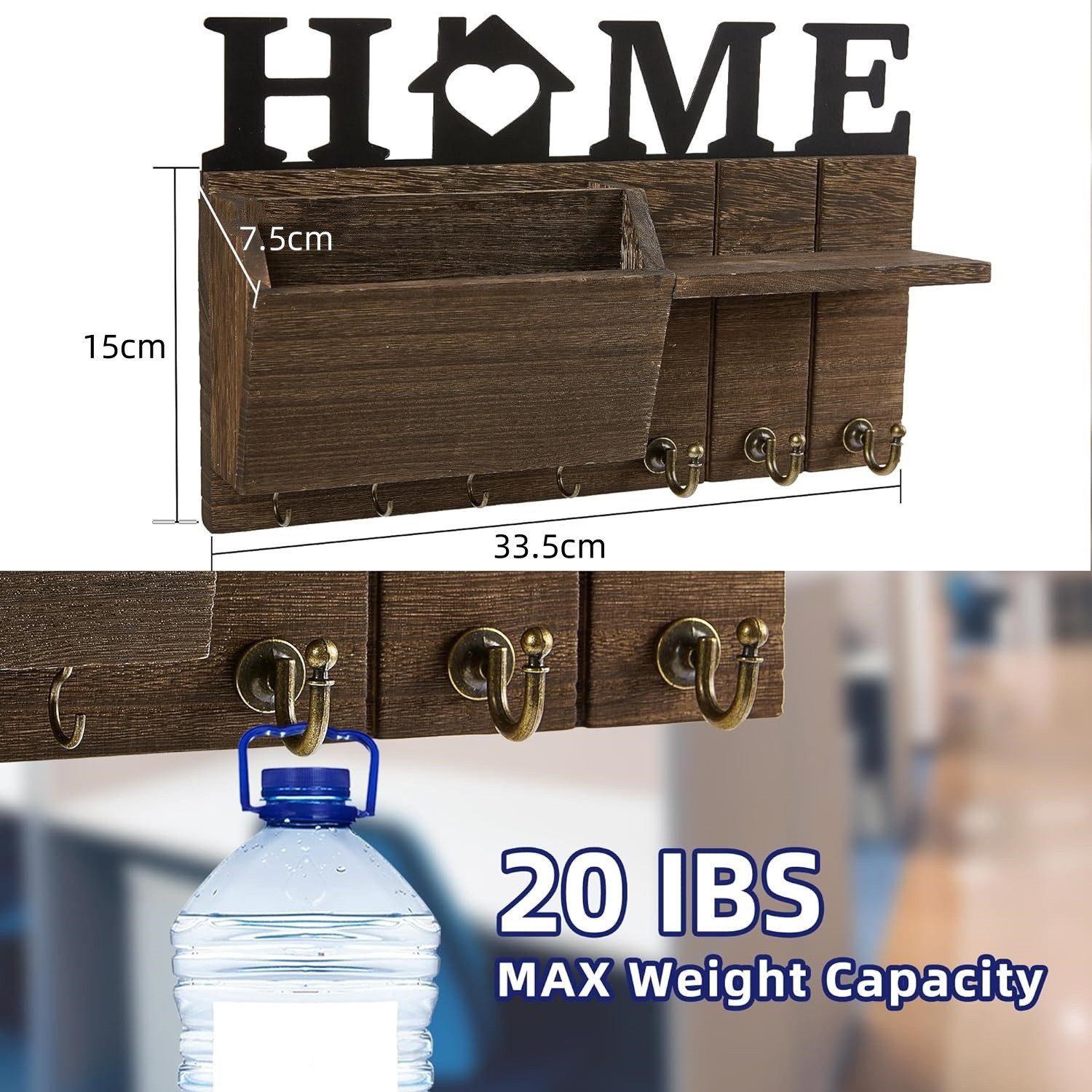 Refined Living Schlüsselbrett Schlüsselablage Wand, Mail Organizer für Wand, Key Rack Wand mit Haken, (Schlüsselhalter Wandmontiert, Schlüsselhaken, Rustikaler Landhaus-Schlüsselhaken mit 7 Haken, Ideal zur Aufbewahrung von Schlüsseln, Post, Taschen und kleinen Alltagsgegenständen., 1 St., Schlüsselaufbewahrung, Vielseitig und praktisch, Dekorative Wandablage), für Eingangsbereiche, Flure, Wohnzimmer, Küche, Büros
