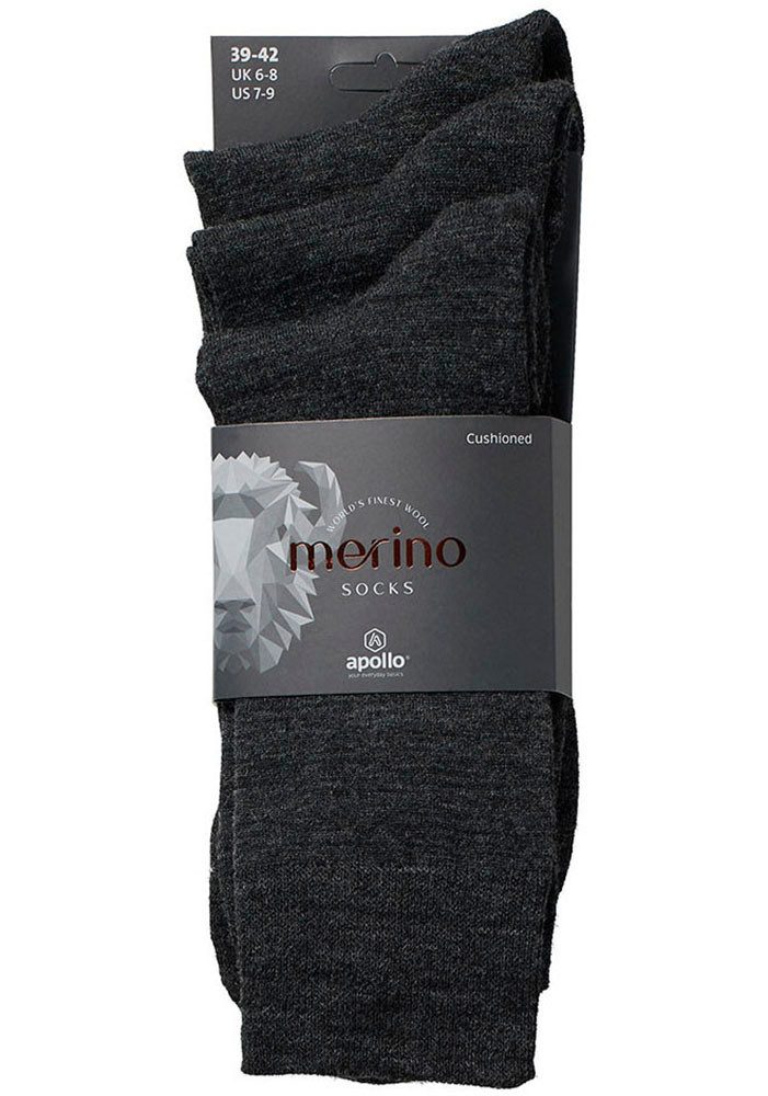 Apollo Basicsocken (3er Pack) Unisex mit Stickerei und weichen Merinowoll-Anteil