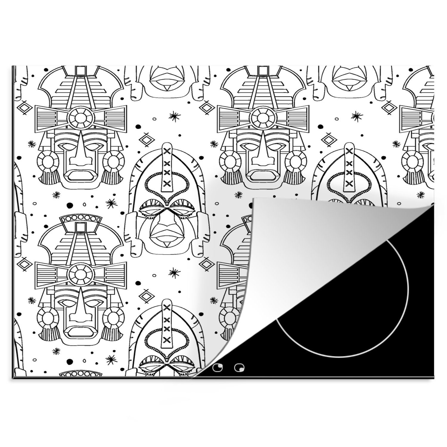MuchoWow Herdblende-/Abdeckplatte Inka - Rituale - Masken - Muster, Vinyl, (1 tlg), 60x52 cm, Mobile Arbeitsfläche nutzbar, Ceranfeldabdeckung