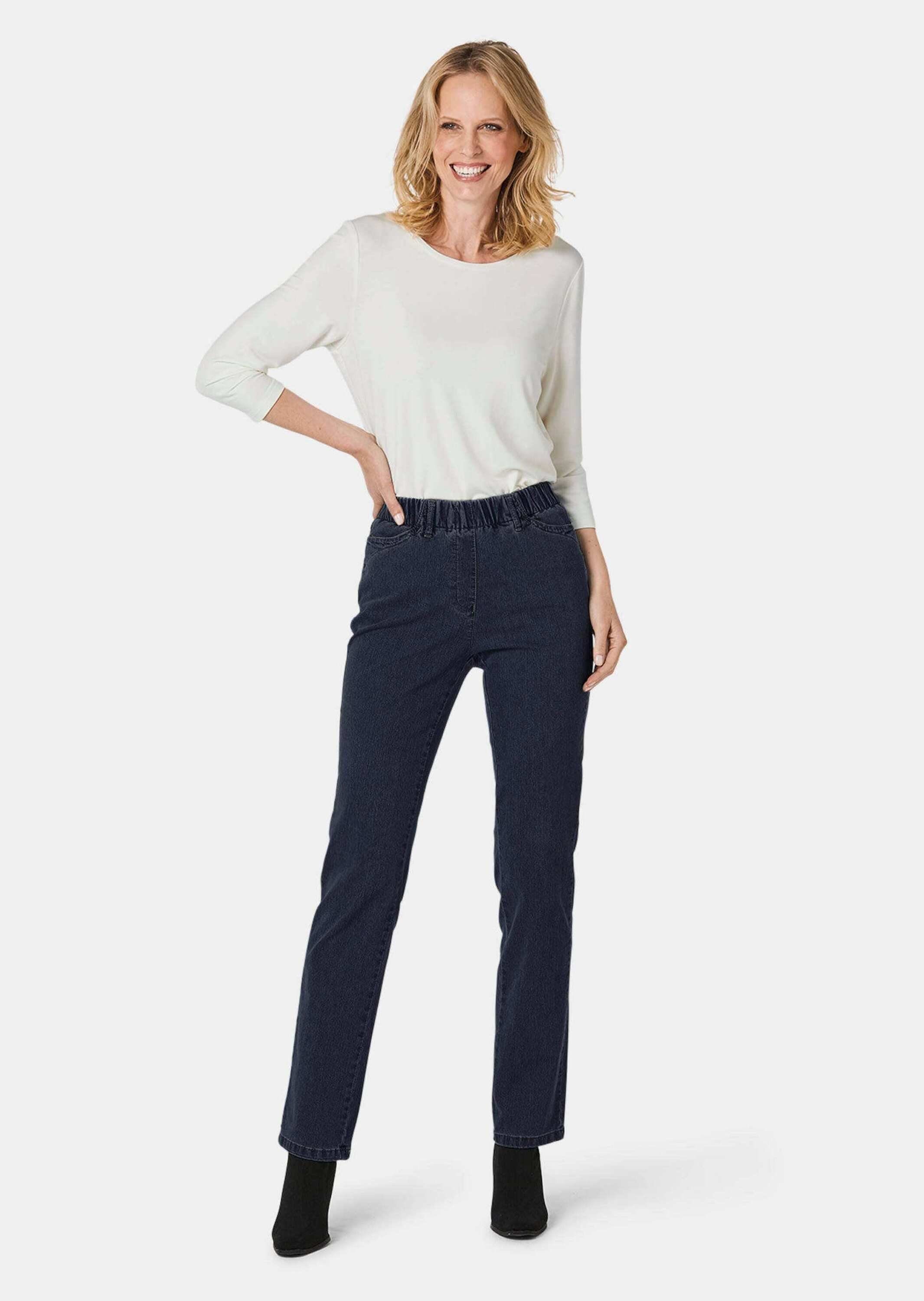 GOLDNER Bequeme Jeans Kurzgröße: Baumwollhose mit Rundumdehnbund Stretchjeans im 4-Pocket- Stil mit Taschen und Knöchellänge
