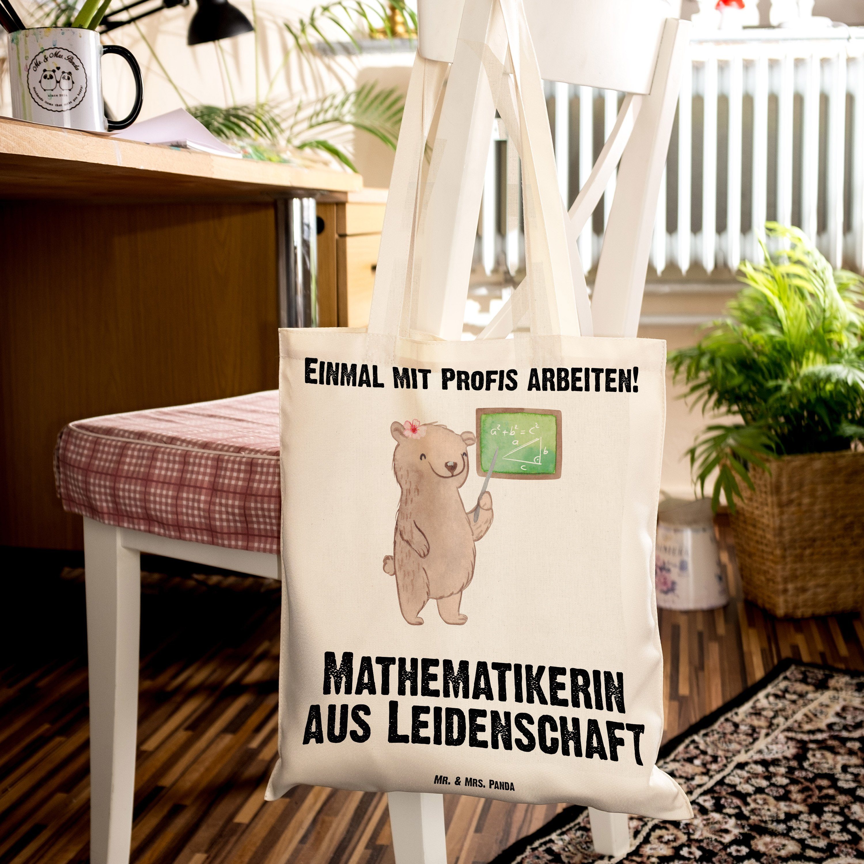 Mrs. Matheunterr Tragetasche aus - Mr. Mathematikerin Geschenk, Panda - & Transparent (1-tlg) Leidenschaft