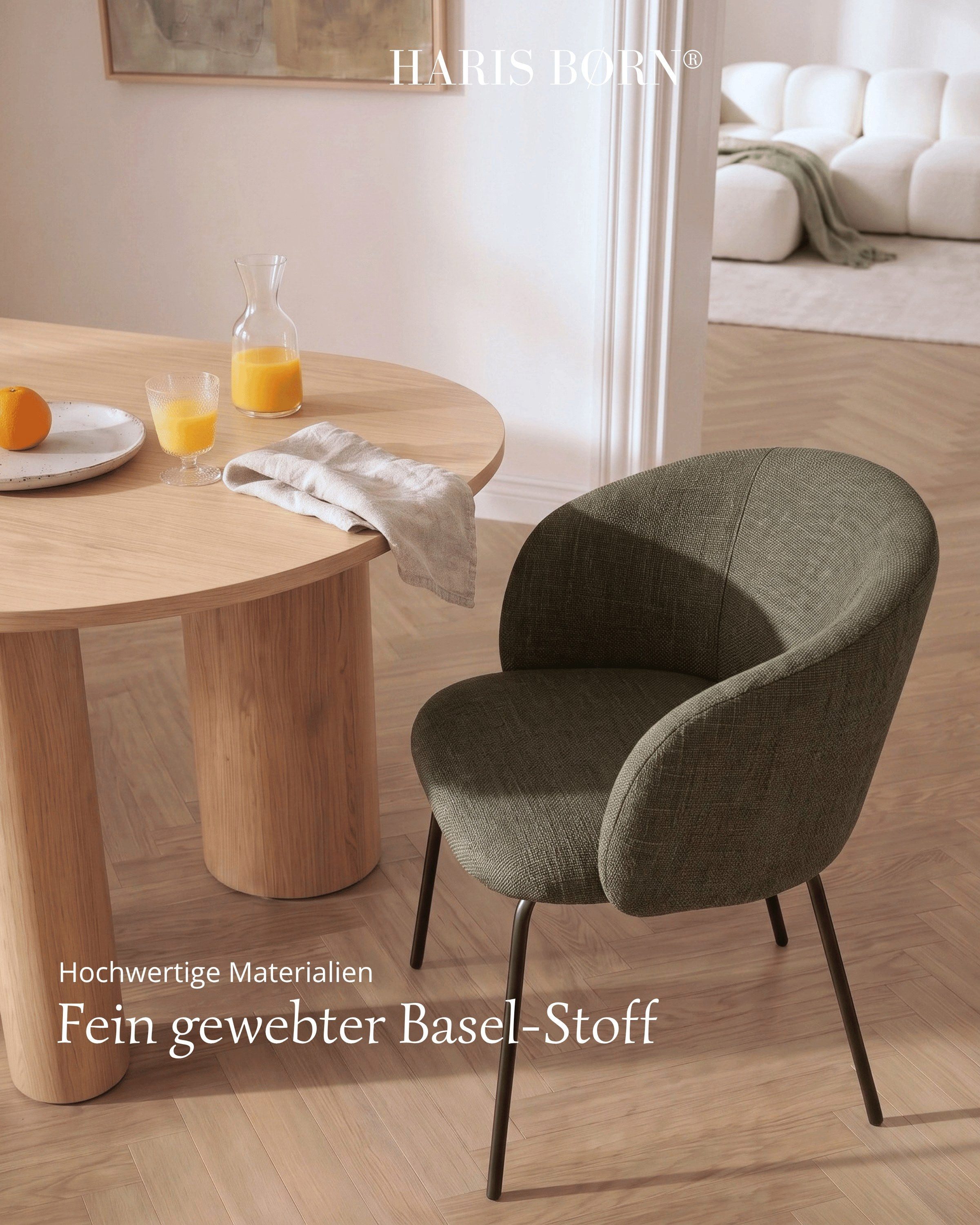 Haris Børn Esszimmerstuhl mit Armlehnen NØR - Hochwertige Polsterstühle für Esszimmer (Set, 2 St), Grün - Premium Esszimmer Stühle & Wohnzimmer Stühle – Bild 5 von 5