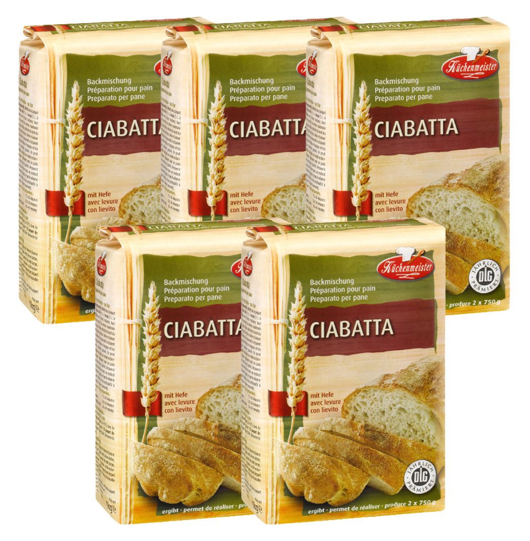 Bielmeier Backmischung Ciabatta 5 Stück á 1000 g Küchenmeister, 1 x 5000 g, Made in Baden-Württemberg (SET311002-5)