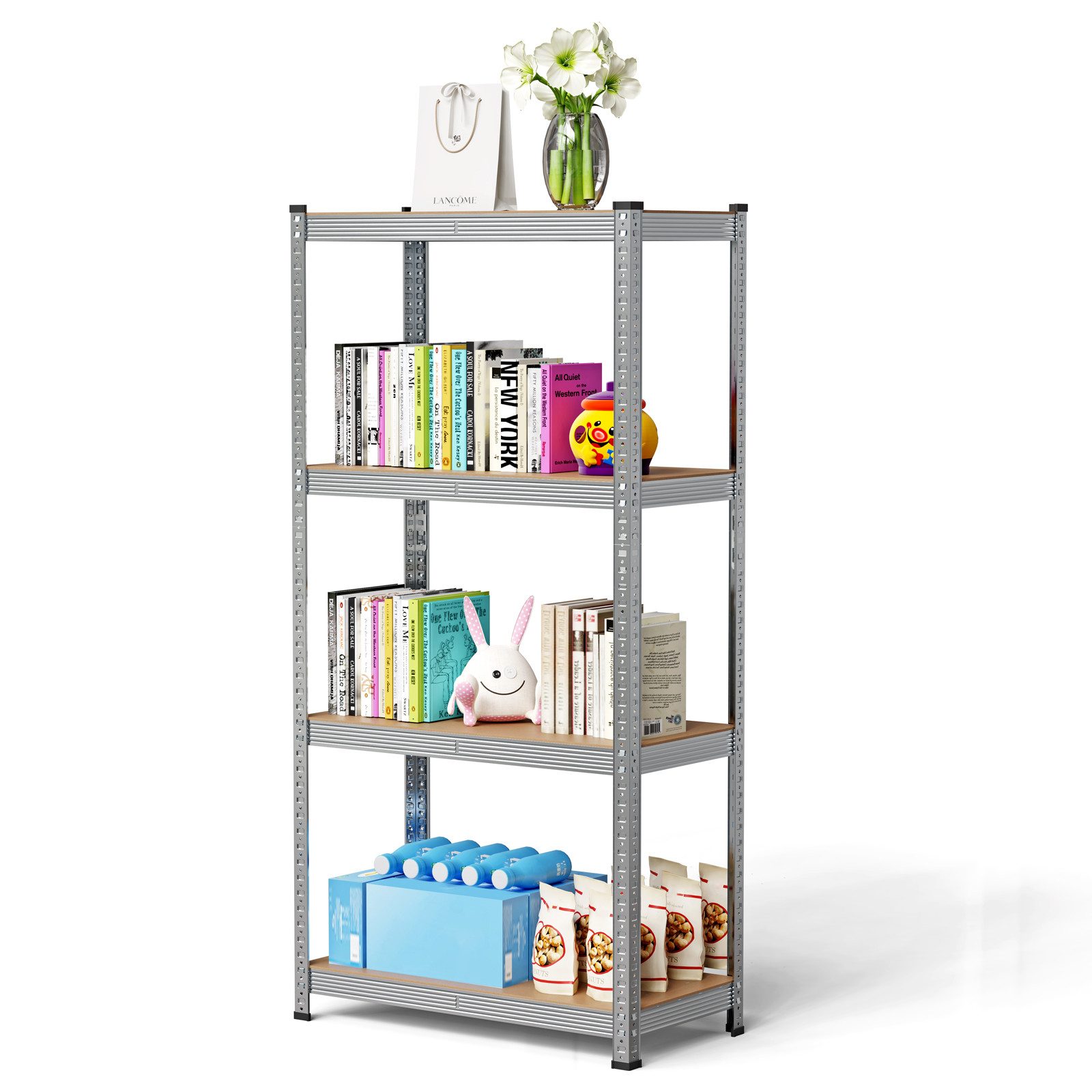 JEOBEST Schwerlastregal Kellerregal, Lagerregal 160x80x40cm, Metall, Keller/Garage /Lager, 1/2-tlg., 4 MDF-Platten Kellerregal, Steckregal (Silber) von JEOBEST