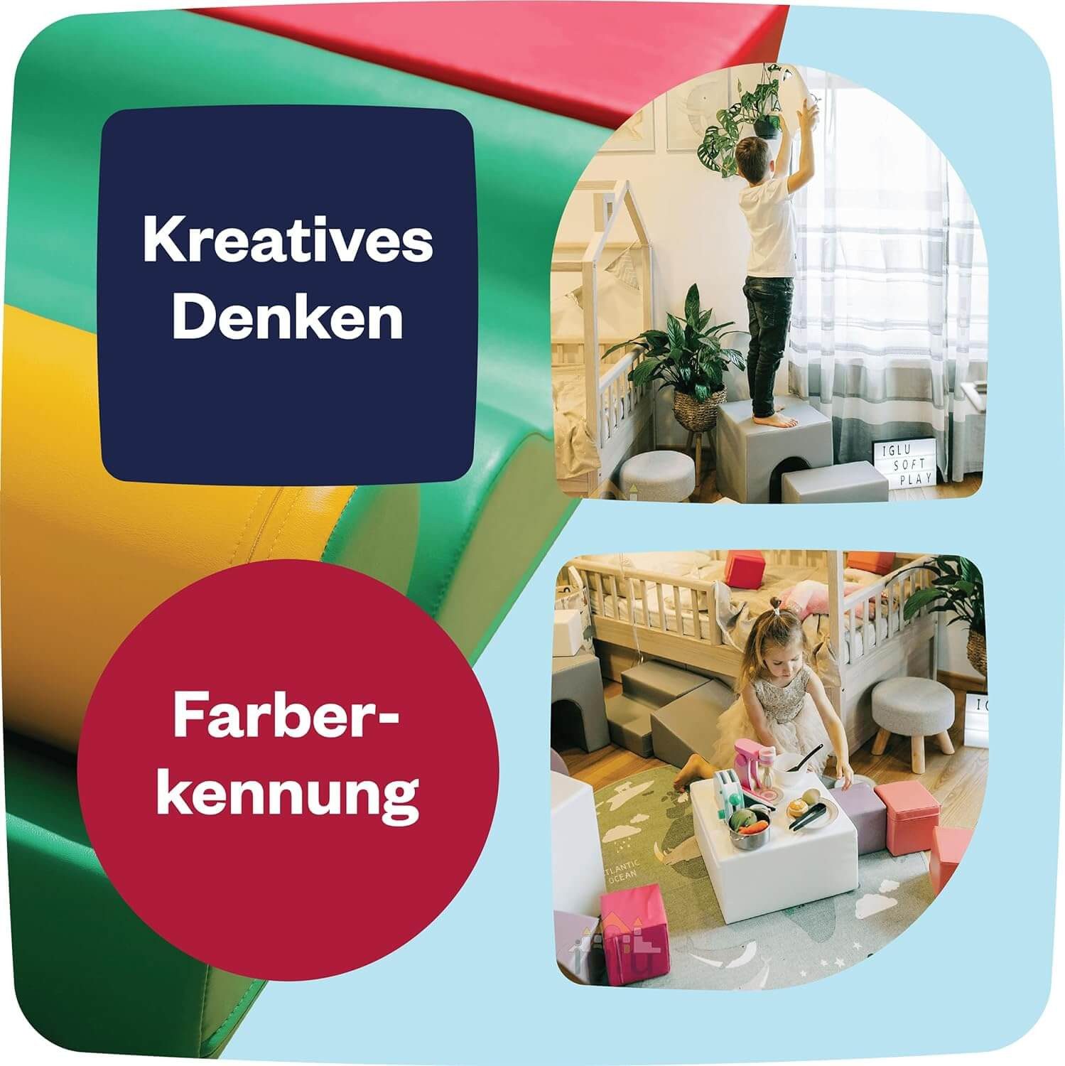 IGLUSoftplay IGLU SET 33 Adventurer - Beige/Grün/Pastell Schaumstoff-Bausteine Spielbauklötze, (Set), Modernes Design und hochwertige Verarbeitung