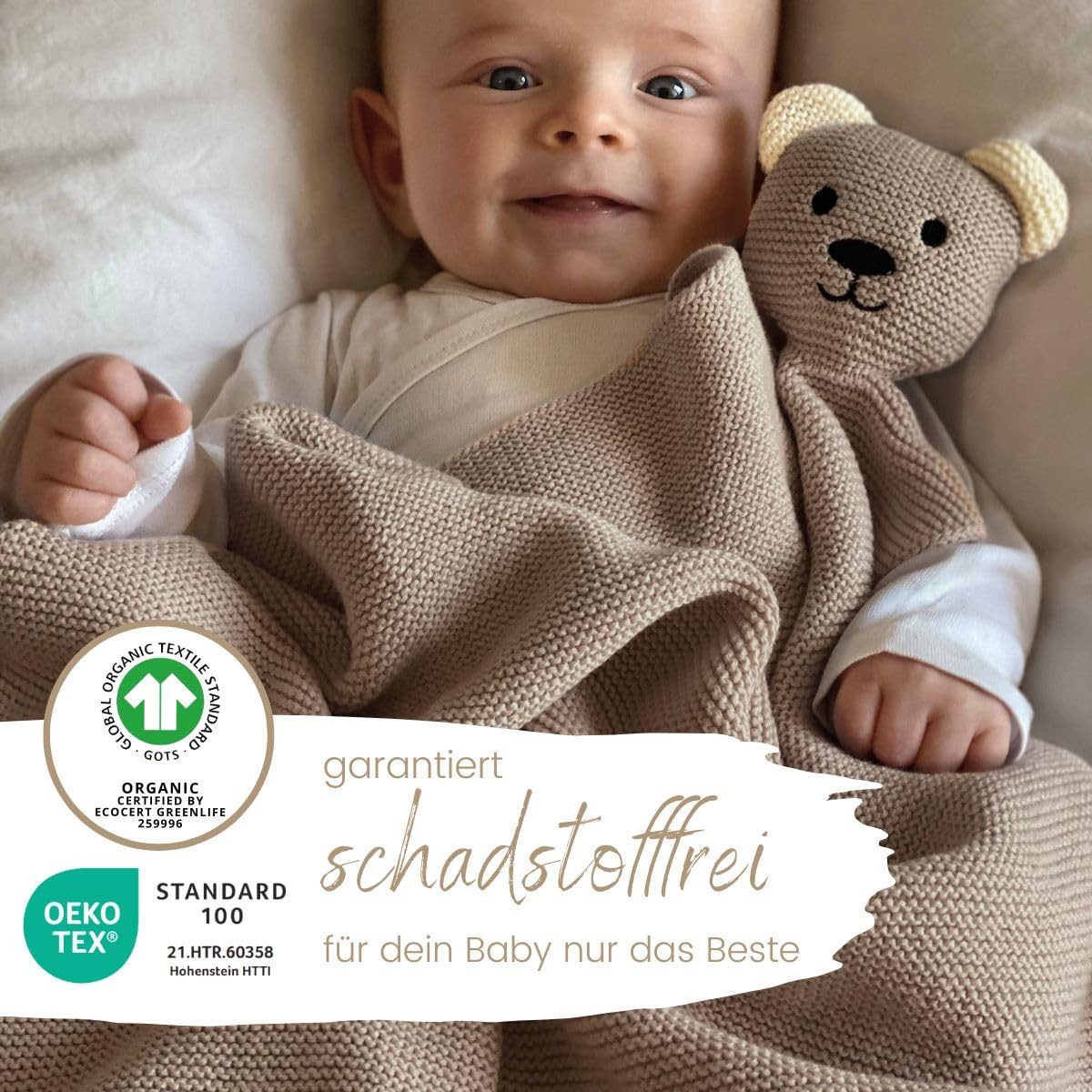 Babydecke DIKOS® Babydecke SCHMUSE-Bär Baby Geschenk Mädchen Junge Geschenkset, DIKOS, Geschenk zur Geburt, PREMIUM Qualität, 100 % BIO Baumwolle, nachhaltig – Bild 3 von 5