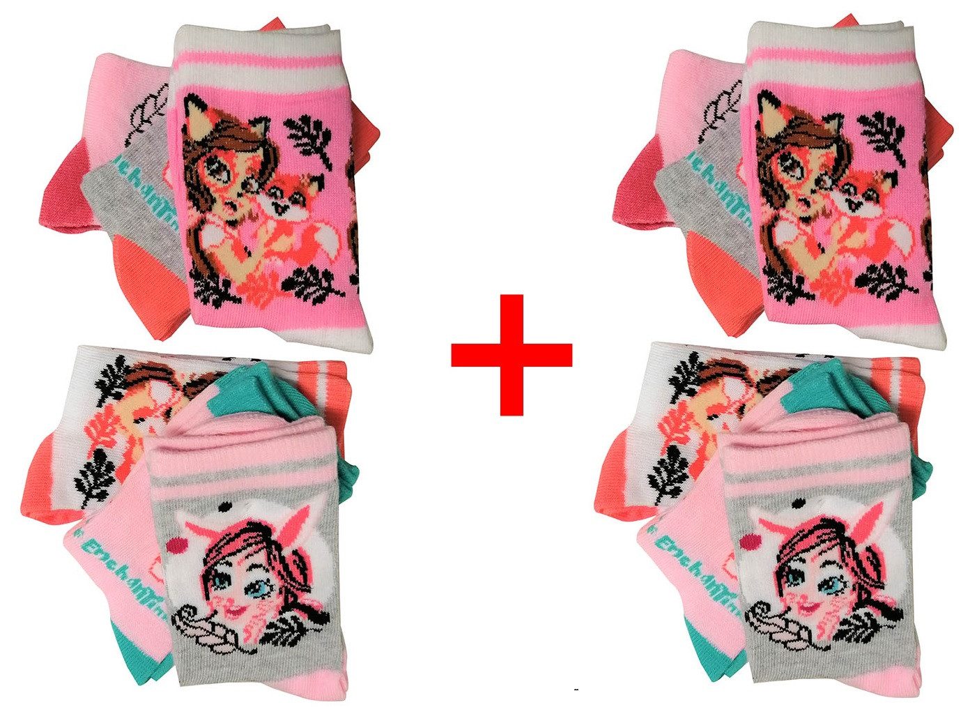 Enchantimals Socken Enchantimals 2 x 6er Pack Socken für Kinder, Mädchen Grau/Rosa/Weiß bu atmungsaktiv