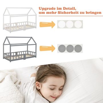 BlingBin Hausbett Kinderbett (1-tlg., mit Reißbrett, Rausfallschutz, 90 x 200 cm), Kiefernholz, Grau, (ohne Matratze)