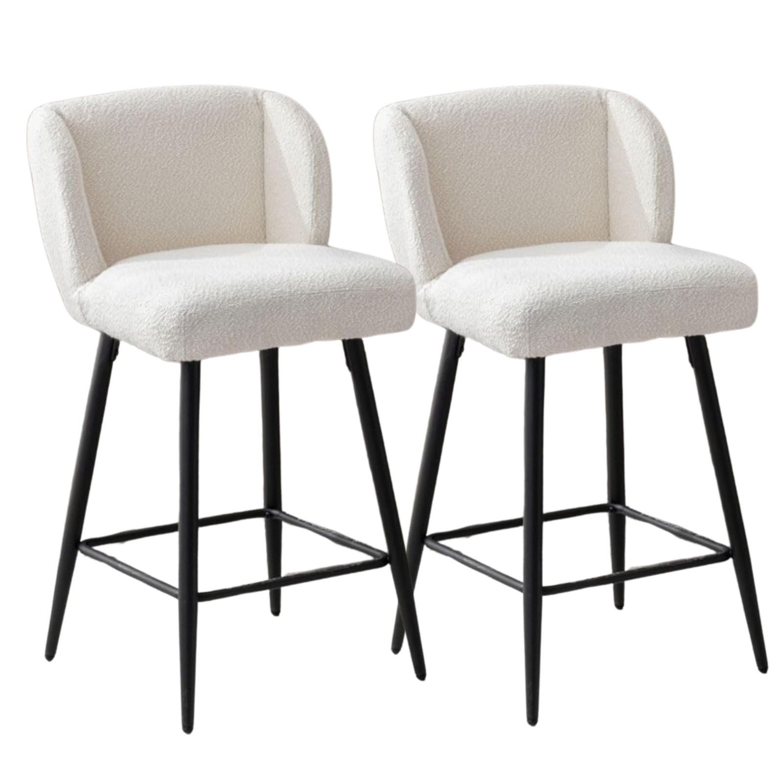 Barhocker 2er Set Küchenbarhocker, Leinen/Kunstfell, armlos für Theke/Esszimmer