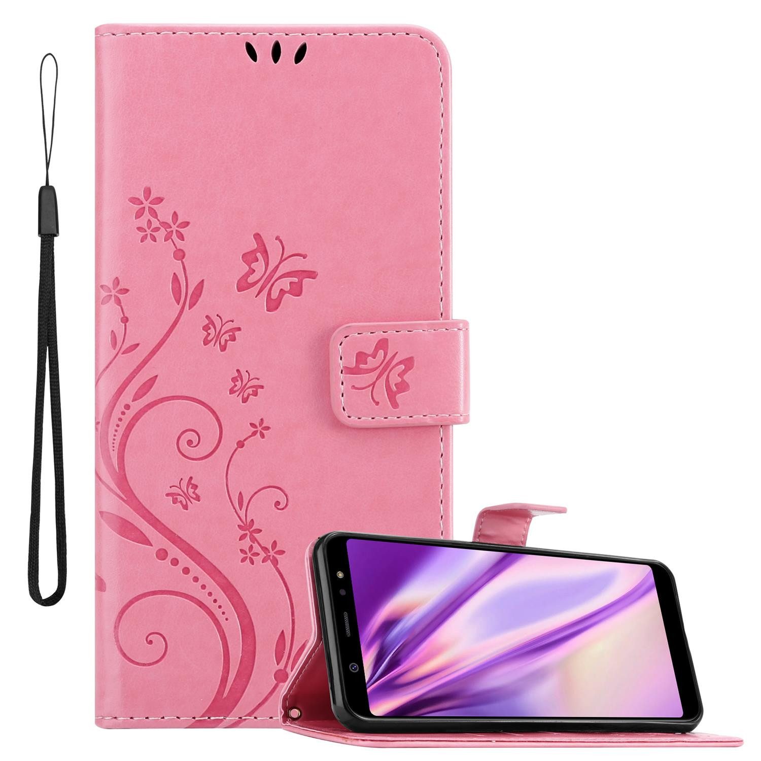 Cadorabo Handyhülle für Samsung Galaxy A6 PLUS 2018 Hülle Samsung Galaxy A6 PLUS 2018, Hülle Schutzhülle Blumen Flower mit Standfunktion Kartenfach Magnet