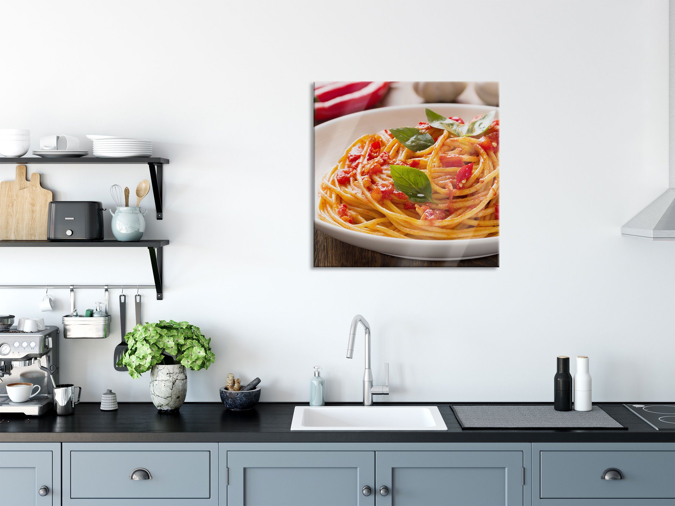 aus Glasbild St), Rustikale inkl. Aufhängungen (1 italienische Spaghetti, und Pixxprint Spaghetti Abstandshalter Glasbild Rustikale italienische Echtglas,