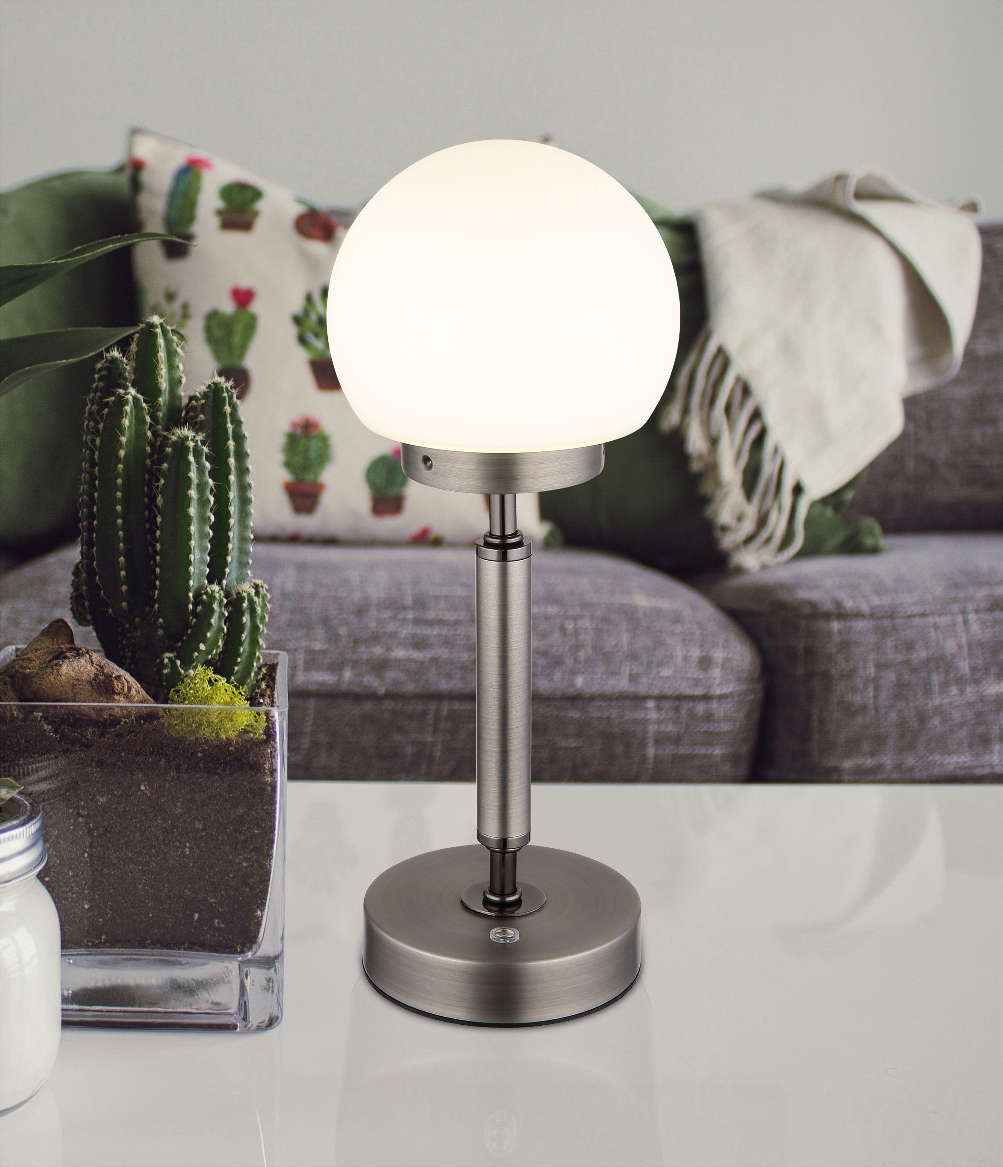 GLOBO LIGHTING Tischleuchte HAKU, Dimmfunktion, mehrere Helligkeitsstufen, LED fest integriert, warmweiß - kaltweiß, Tischlampe Nachttischlampe Deko-Tischleuchte Schlafzimmer