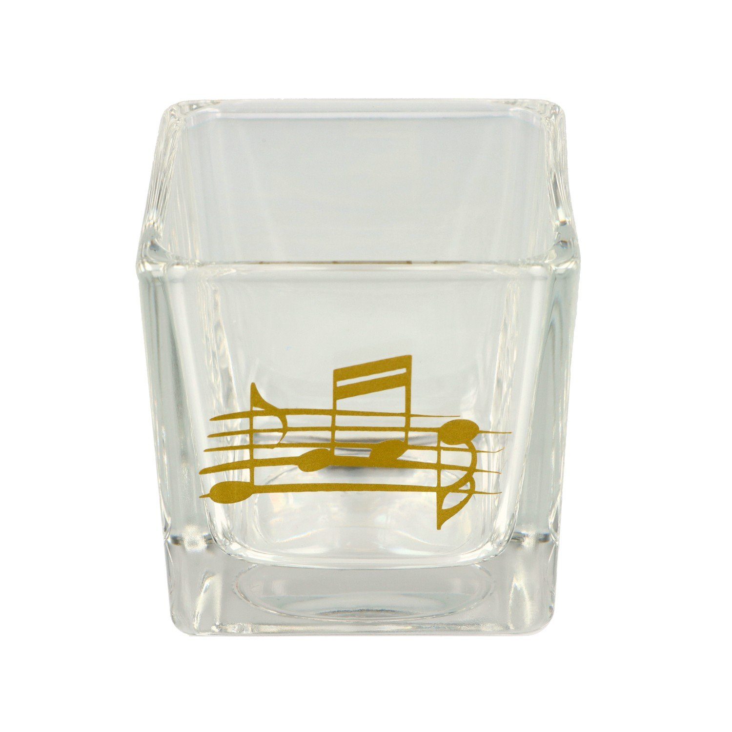 Musikboutique Teelichthalter, aus Glas in Notenlinie mit Noten silber und