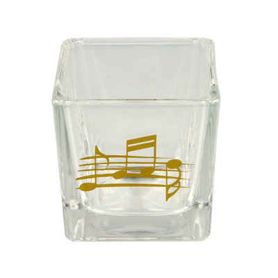 Musikboutique Teelichthalter, aus Glas mit Notenlinie und Noten in gold