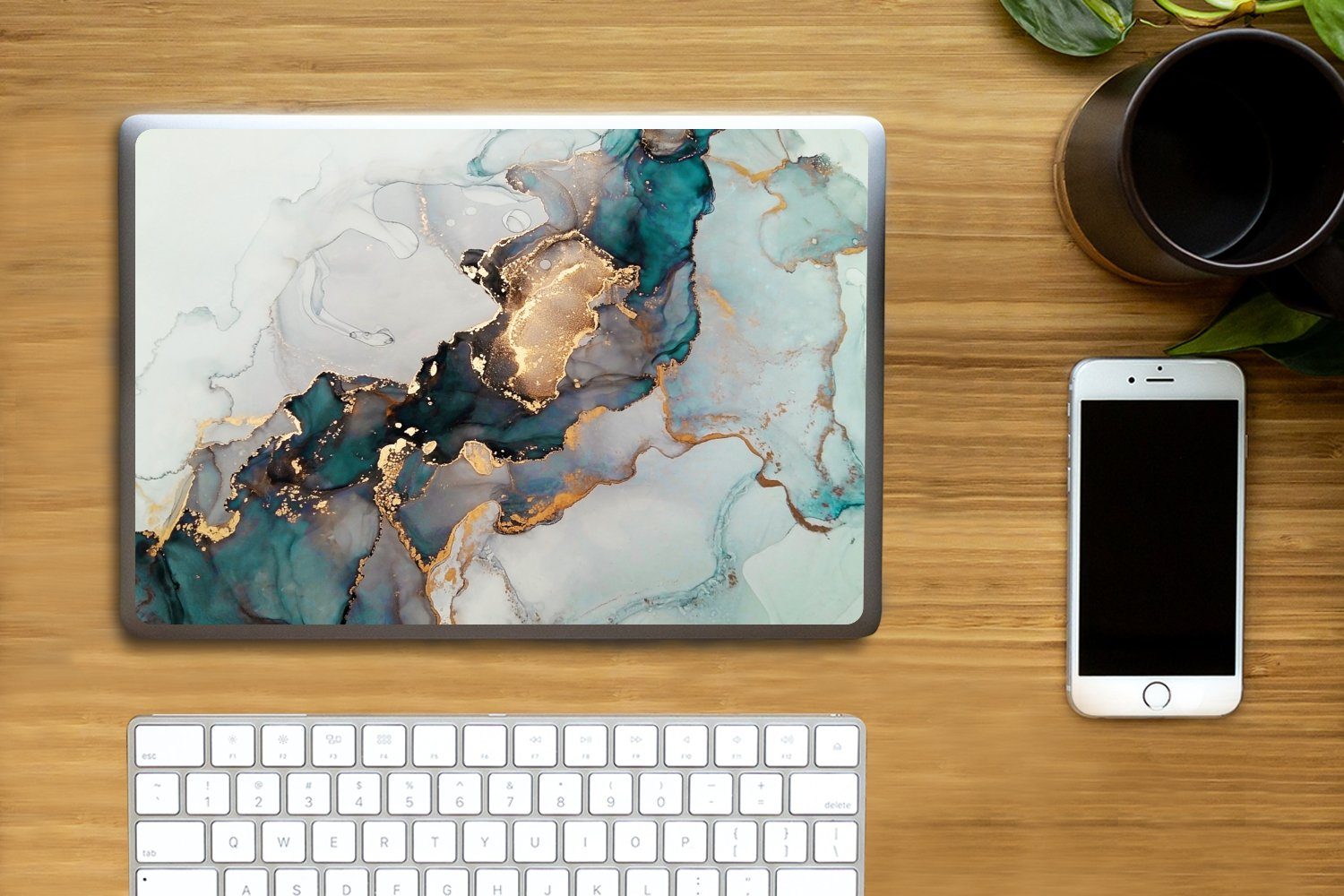 Thumbnail - MuchoWow Laptop-Aufkleber Marmordruck - Gold - Blau