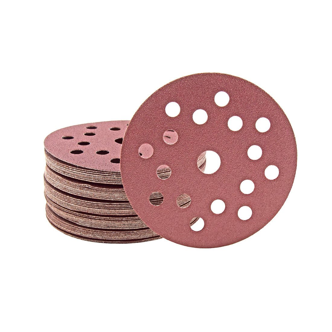 MioTools Schleifscheibe Ø 125 mm 17-Loch Klett-Schleifscheiben für Exzenterschleifer, Normalkorund, 50 Stk., K240