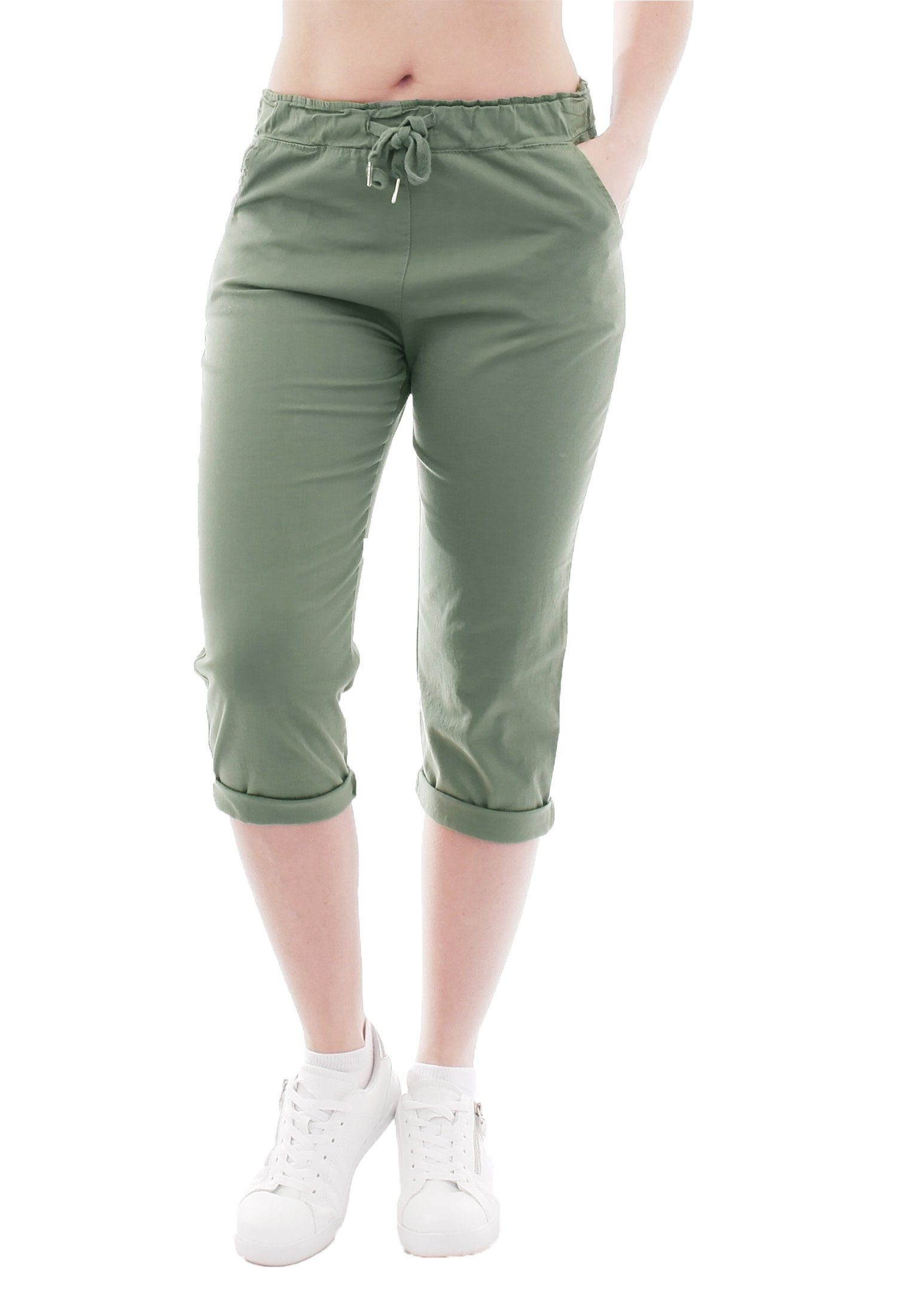 YESET Caprihose YESET Damen Chino Sommer Capri 3/4 Hose Damenhose Dunkelgrün XL Schlupfhose