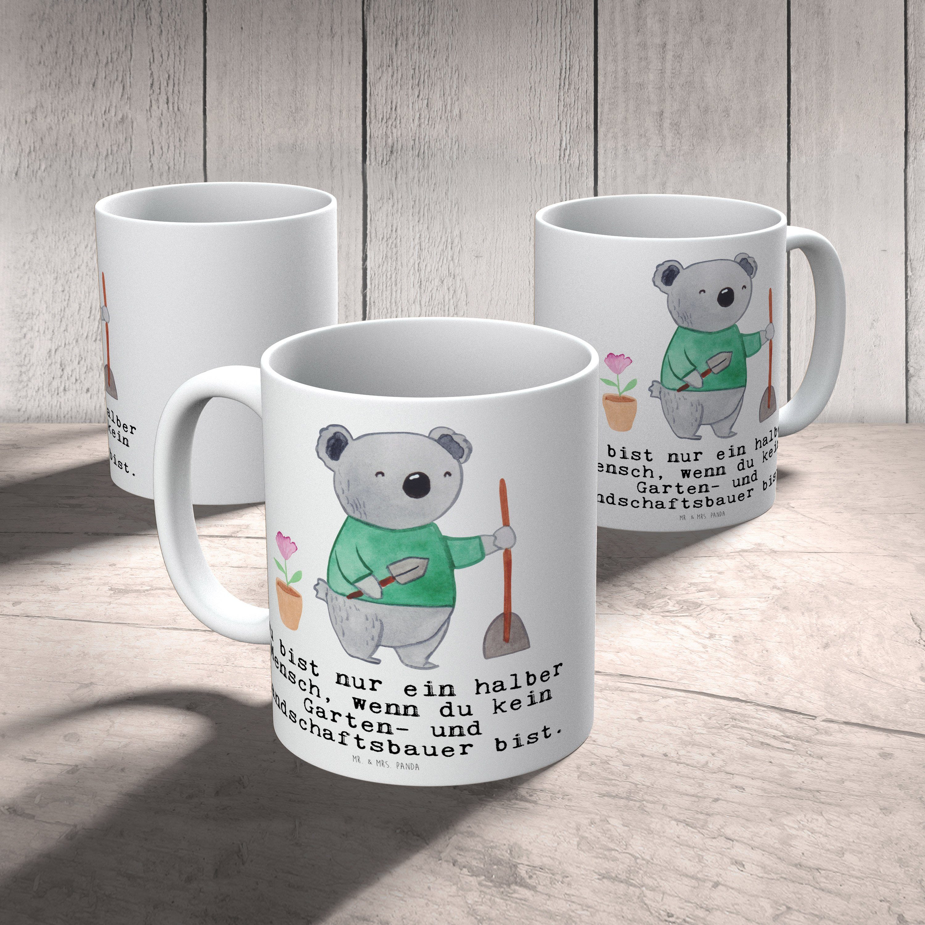 - und K, mit Gärtnerei, Keramik Landschaftsbauer & Tasse Panda Weiß Mrs. Garten- - Mr. Herz Geschenk,