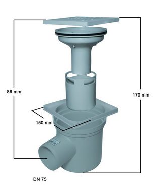 Marley Deutschland GmbH Haus- und Hofablauf Marley Kellerablauf 15x15cm Oberteil drehbar DN75 Bodenablauf Ablauf + Geruchsverschluss