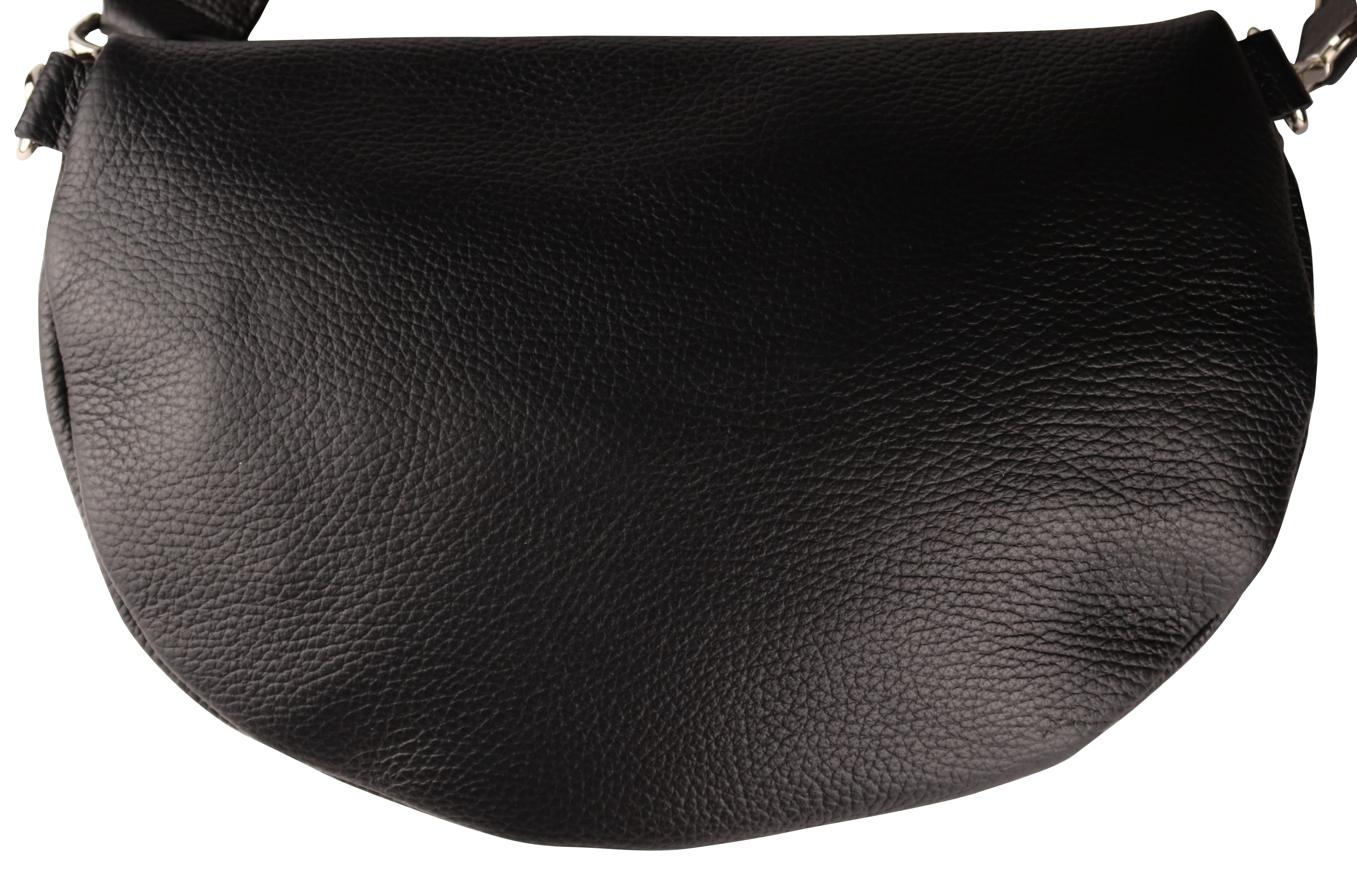 MIRROSI Bauchtasche Damen, Echtleder, Made in Italy, Umhängetasche, Brusttasche, (Schultertasche für jeden Anlass (1 Tasche & 1 Gurte), Crossbody Bag, Schwarz, gemusterten& verstellbaren Schulterriemen