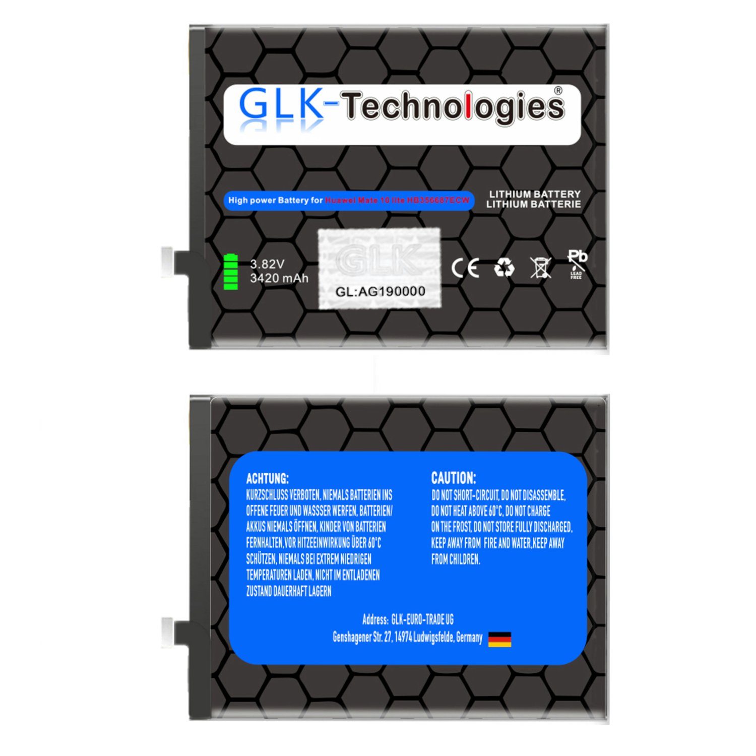 GLK-Technologies High Power Ersatz Akku P30 inkl. 2 P 3i Lite Lite Huawei Nova Smart Plus 3420 Honor 7X V) für Klebestreifen (3,8 Nova mAh 10 Smartphone-Akku Mate Plus