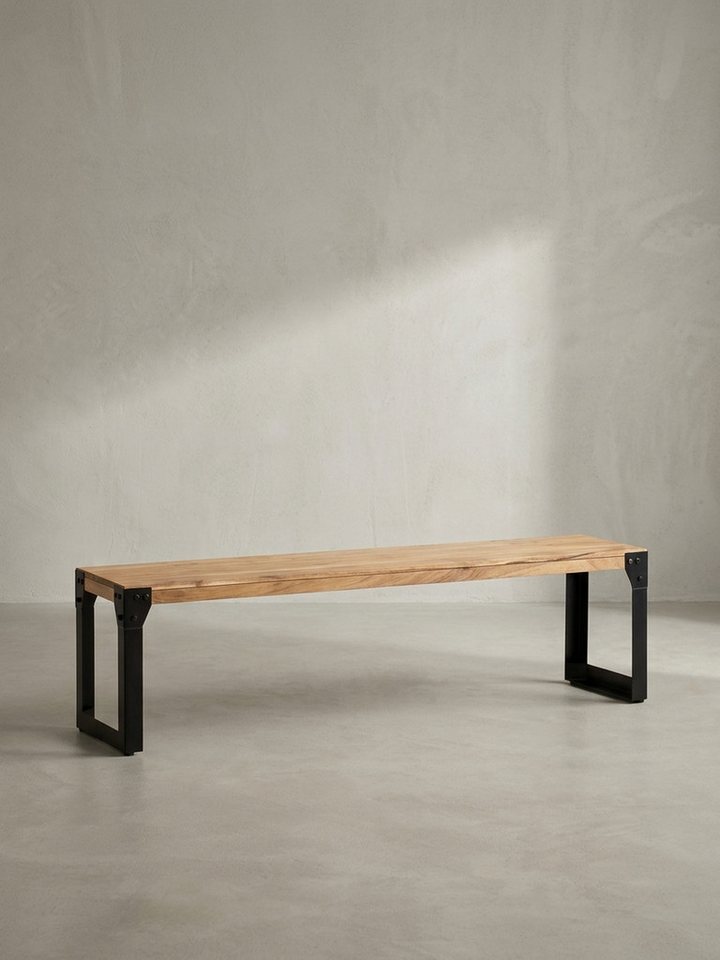 KADIMA DESIGN Sitzbank Esszimmerbank 120x40x45 cm Akazie Massivholz Metall Industrial, (Sitzbank Esszimmer Klein), Esstischbank Holzbank Massiv ohne Lehne, Küchenbank Essbank Modern