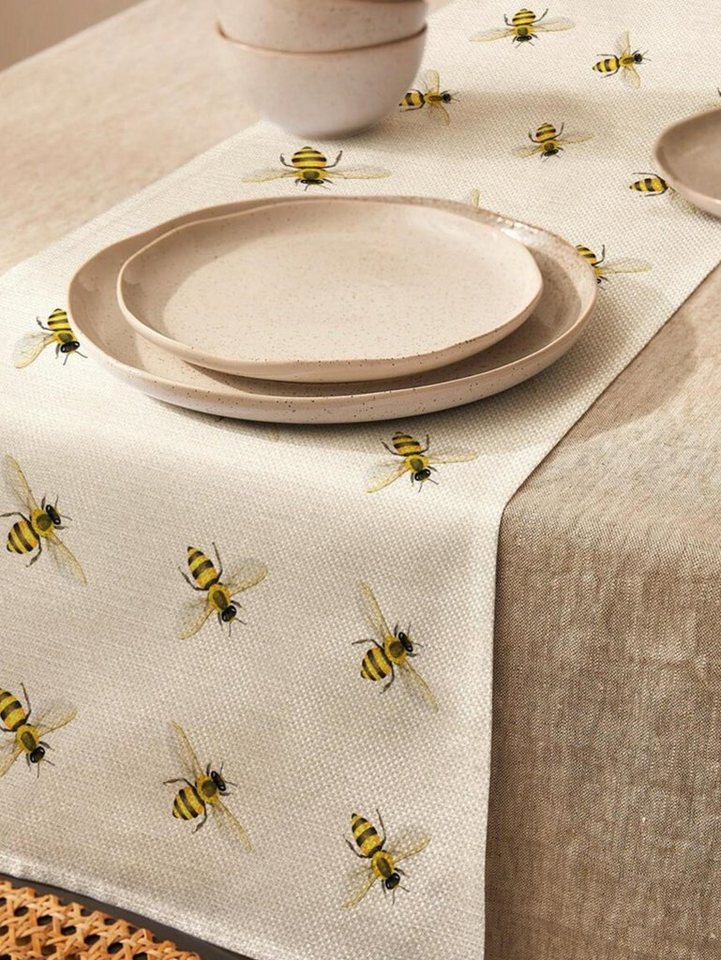 Nova Home Tischläufer Premium Bienen Tischdecke abwaschbar, moderne Leinen  Tischdecke, Tischtuch, Juteband, Gartentischdecke, Tafeltuch