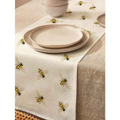Nova Home Tischläufer Premium Bienen Tischdecke abwaschbar, moderne Leinen Tischdecke, Tischtuch, Juteband, Gartentischdecke, Tafeltuch