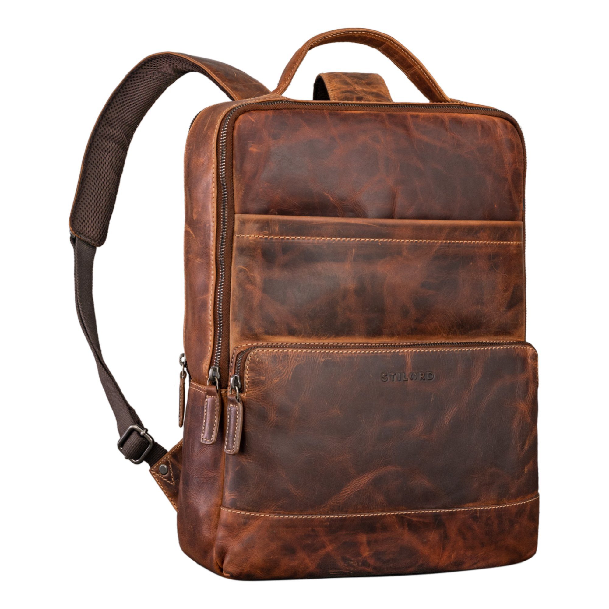 STILORD Notebook-Rucksack "Henning" Lederrucksack braun Damen - und salerno Hochwertiger Herren