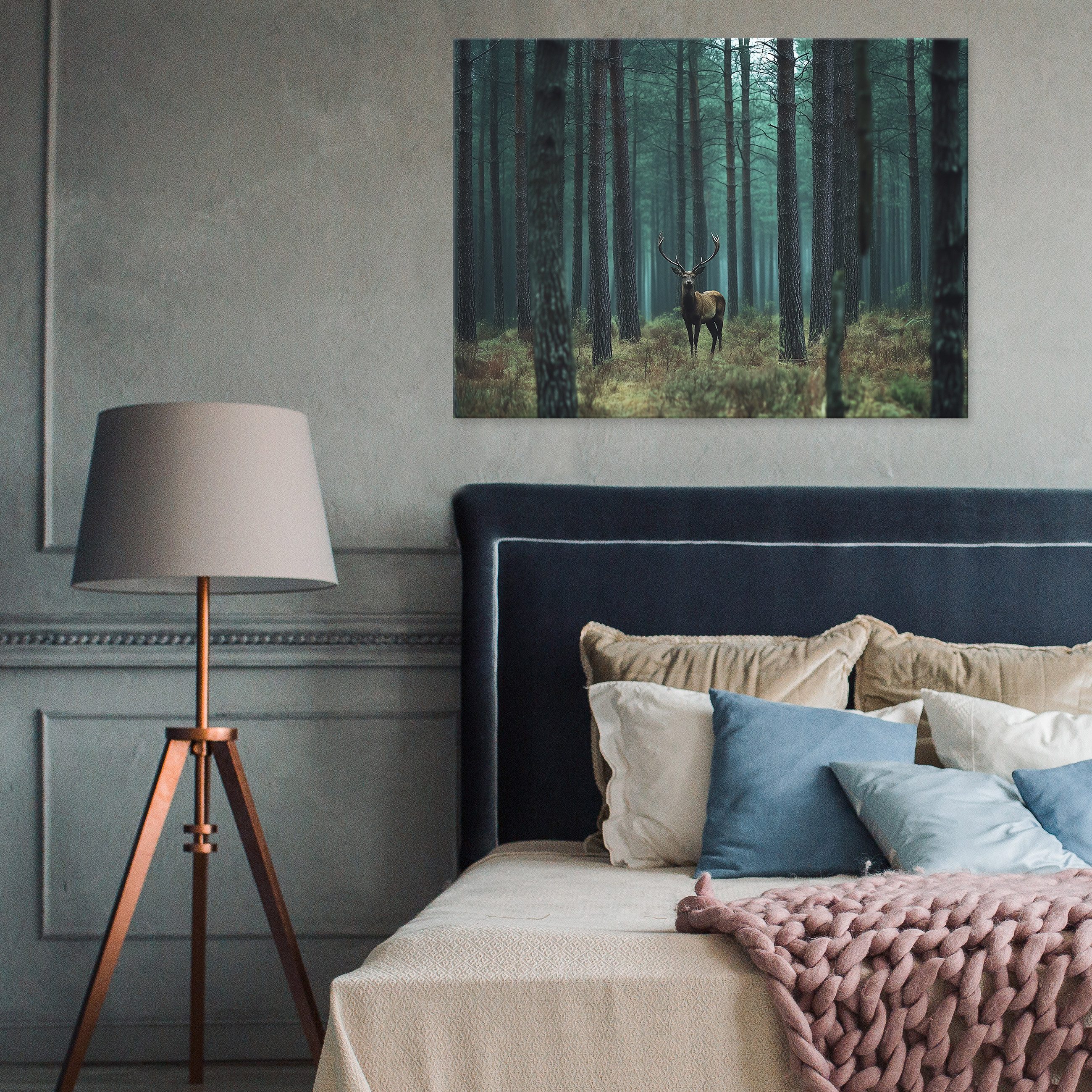 Wallarena Leinwandbild Wald Hirsche Natur Landschaft günstig online kaufen