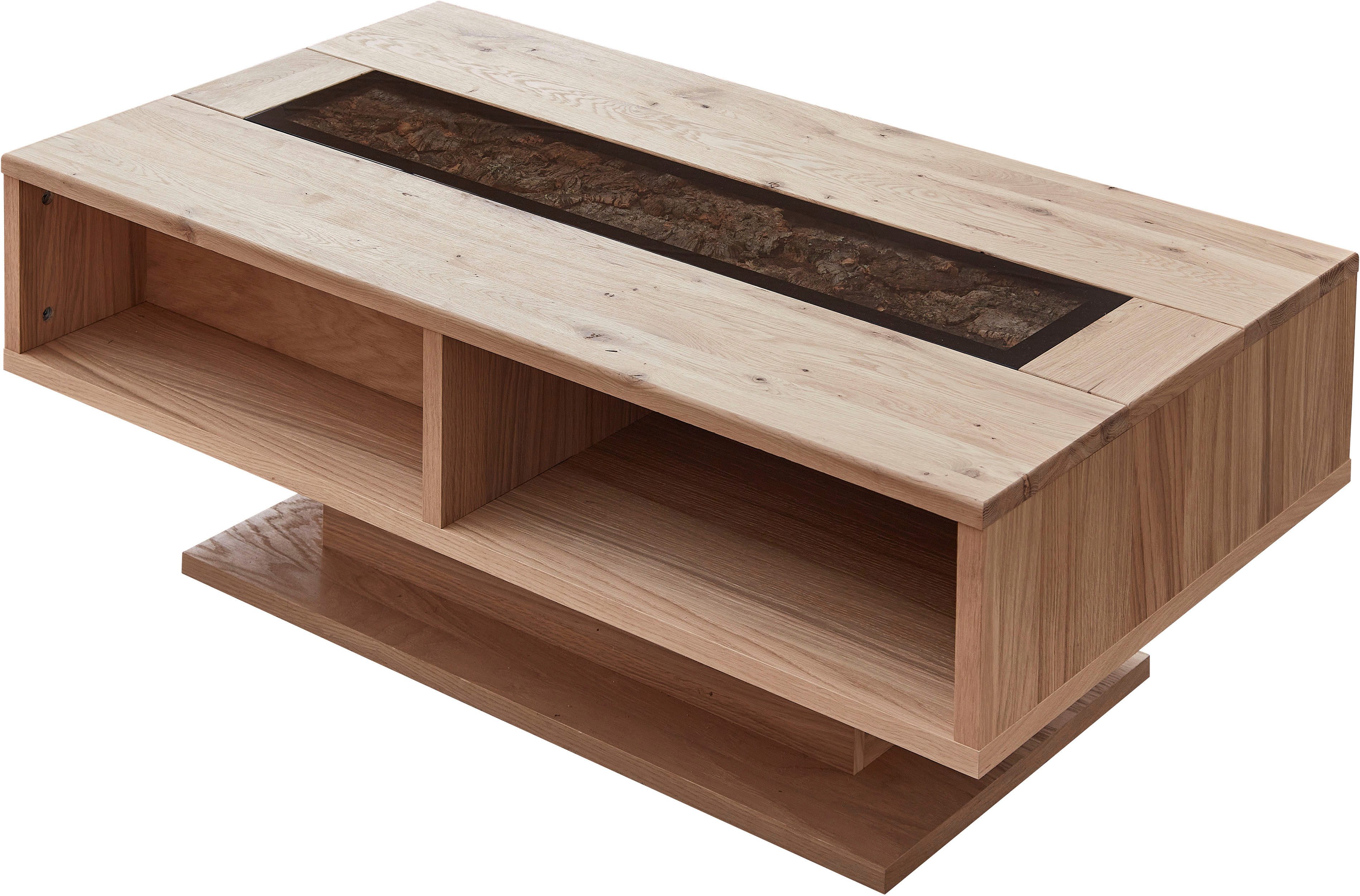 Innostyle Couchtisch Donna Couchtisch, 115x43x65 (BxHxT) (1-St), Massivholz, Absetzung Echtkork gerundet, 4 offene Fächer