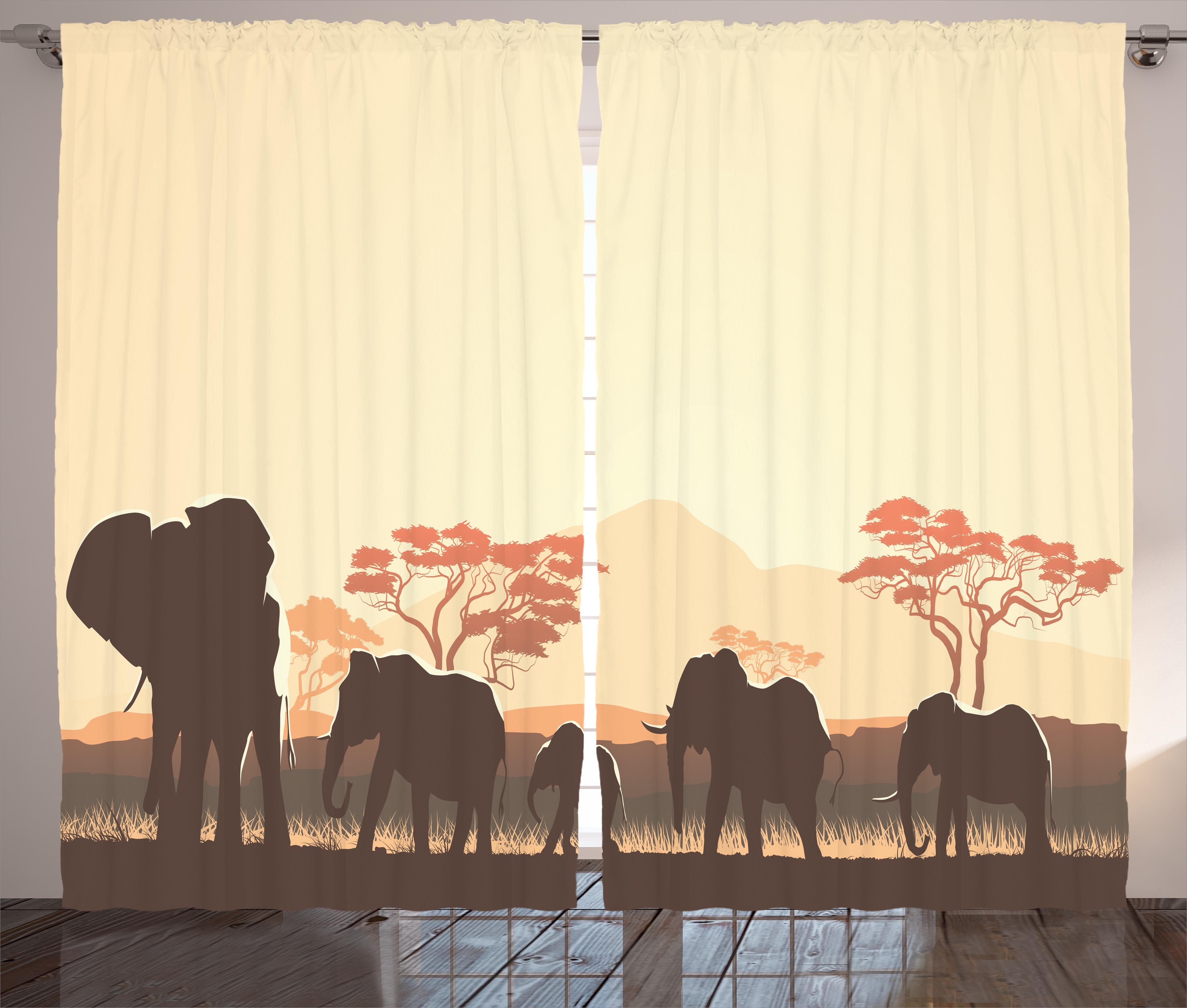 Gardine Schlafzimmer mit Safari-Tierelefant Kräuselband Abakuhaus, Vorhang Haken, afrikanisch und Schlaufen