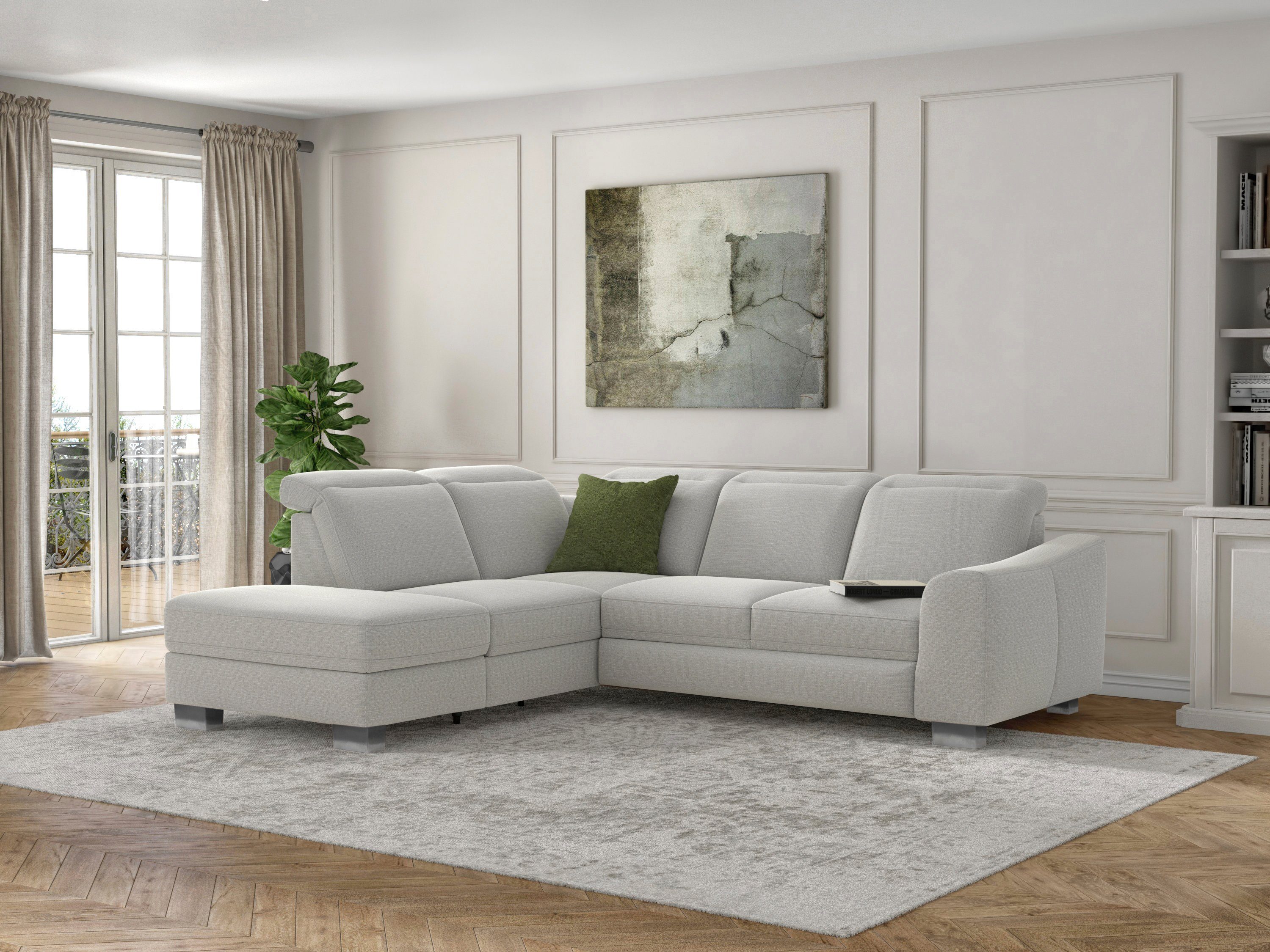 sit&more Ecksofa Dundee L-Form, mit Federkern und Edelstahlfüßen, wahlweise mit Kopfteilverstellung