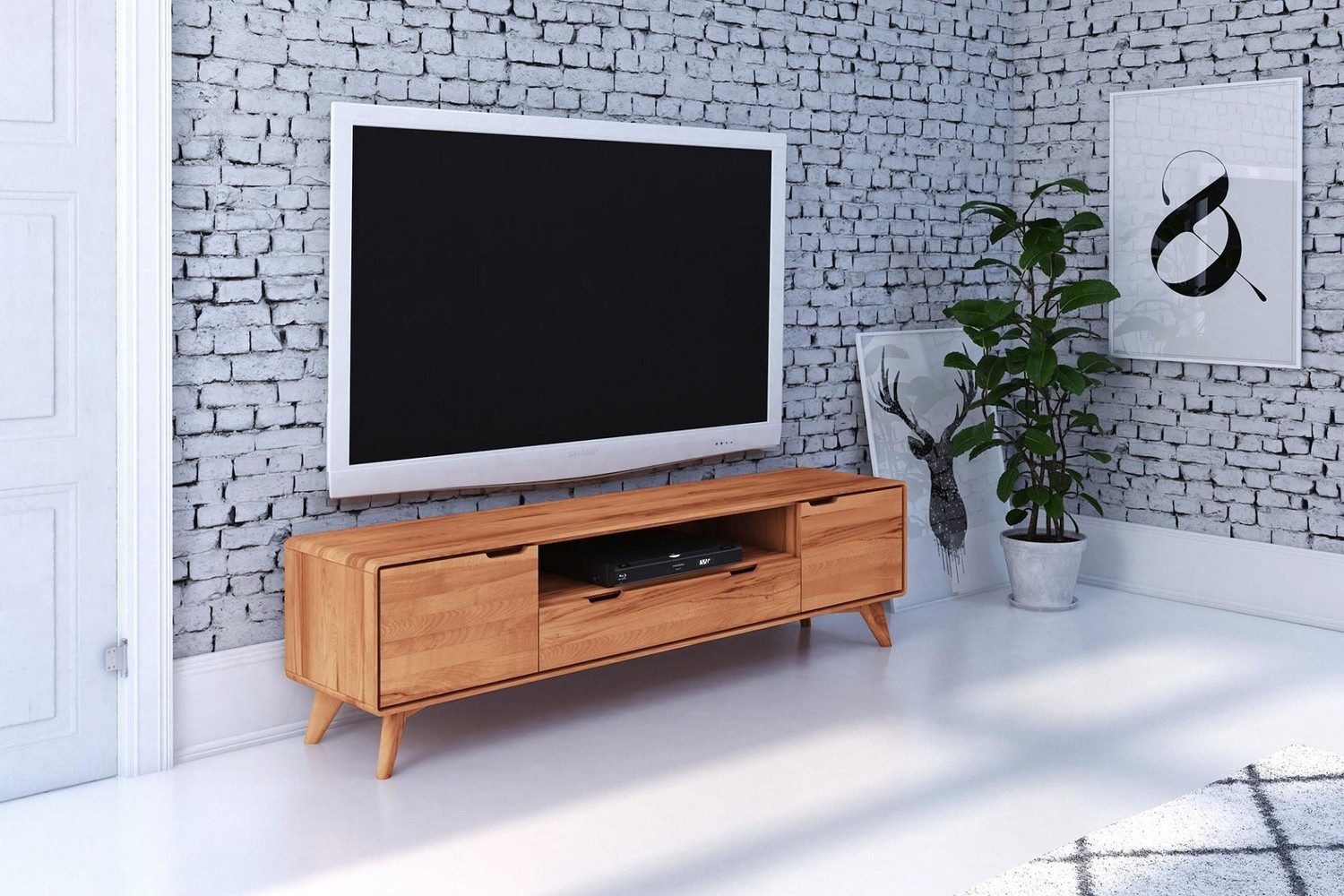Natur24 Lowboard TV-Board Gerg Kernbuche 180x40x48 mit 2 Türen 1 Schublade 1 Fach