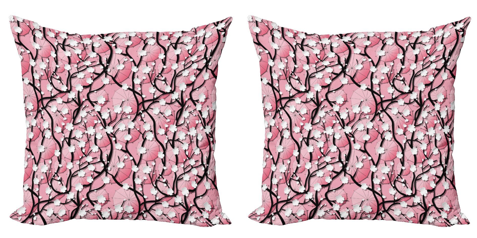 Kissenbezüge Modern Accent Doppelseitiger Digitaldruck, Abakuhaus (2 Stück), Rosa Sakura Baum Regenschirme