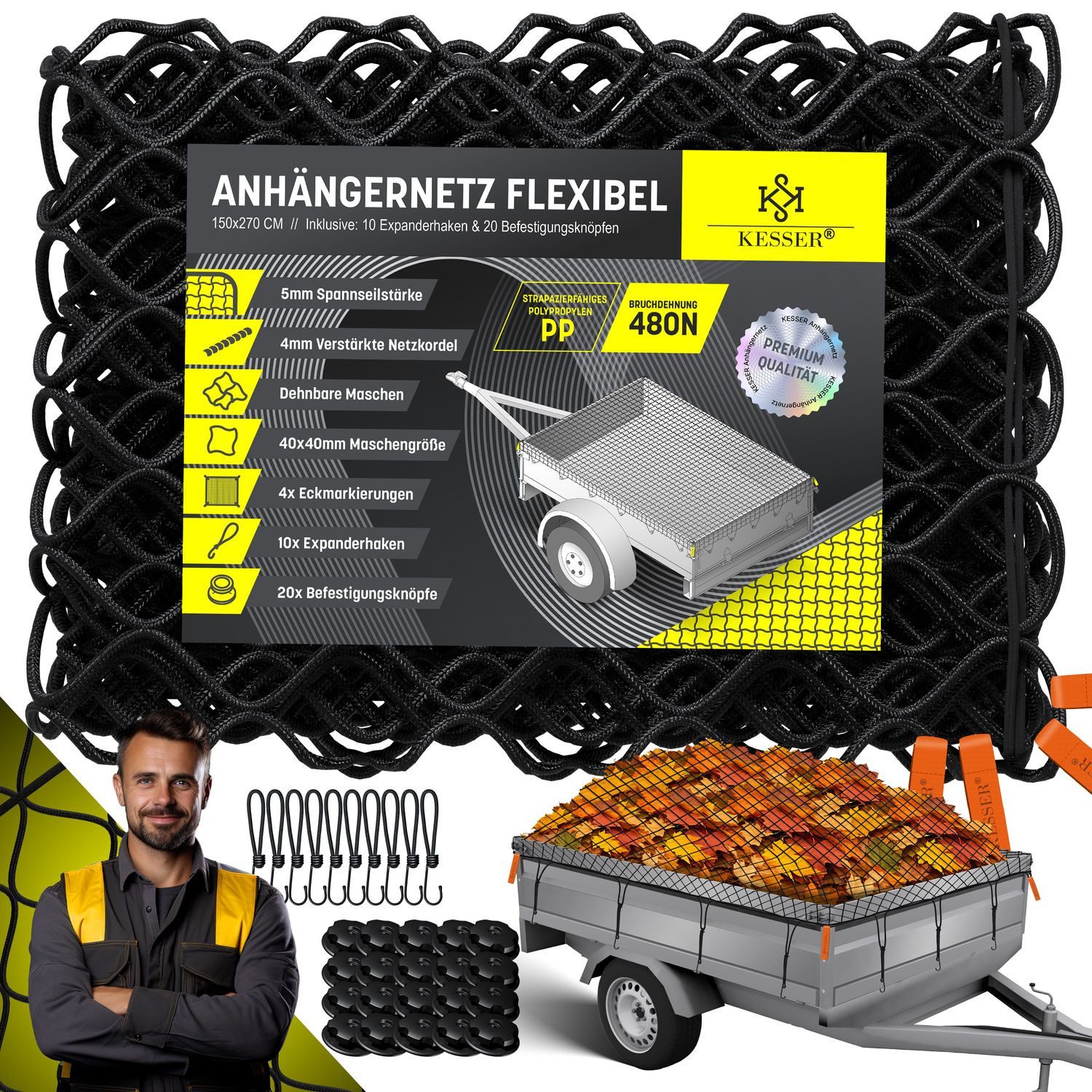 KESSER Laubschutznetz, Anhängernetz Dehnbar feinmaschig mit Haken