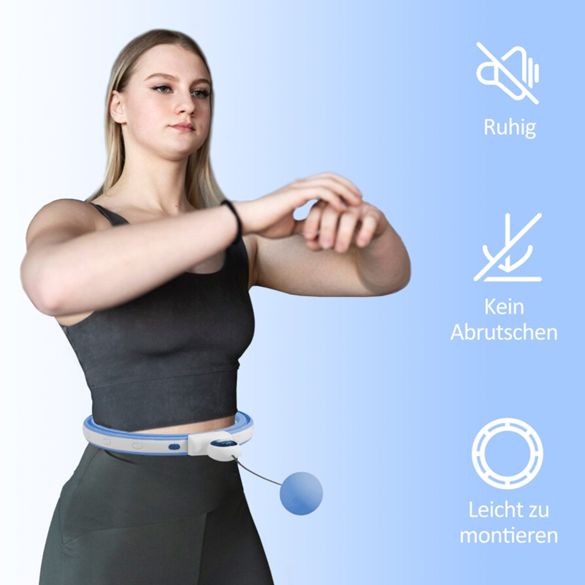MC Star Hula-Hoop-Reifen mit Gewicht Kugel Zähler 16 Knoten (76-113cm) Einstellbar (Fitness Leise Abnehmen Ausrüstung Infinity Hula-Hoop für Gewichtsverlust, Fitness Hellblau)