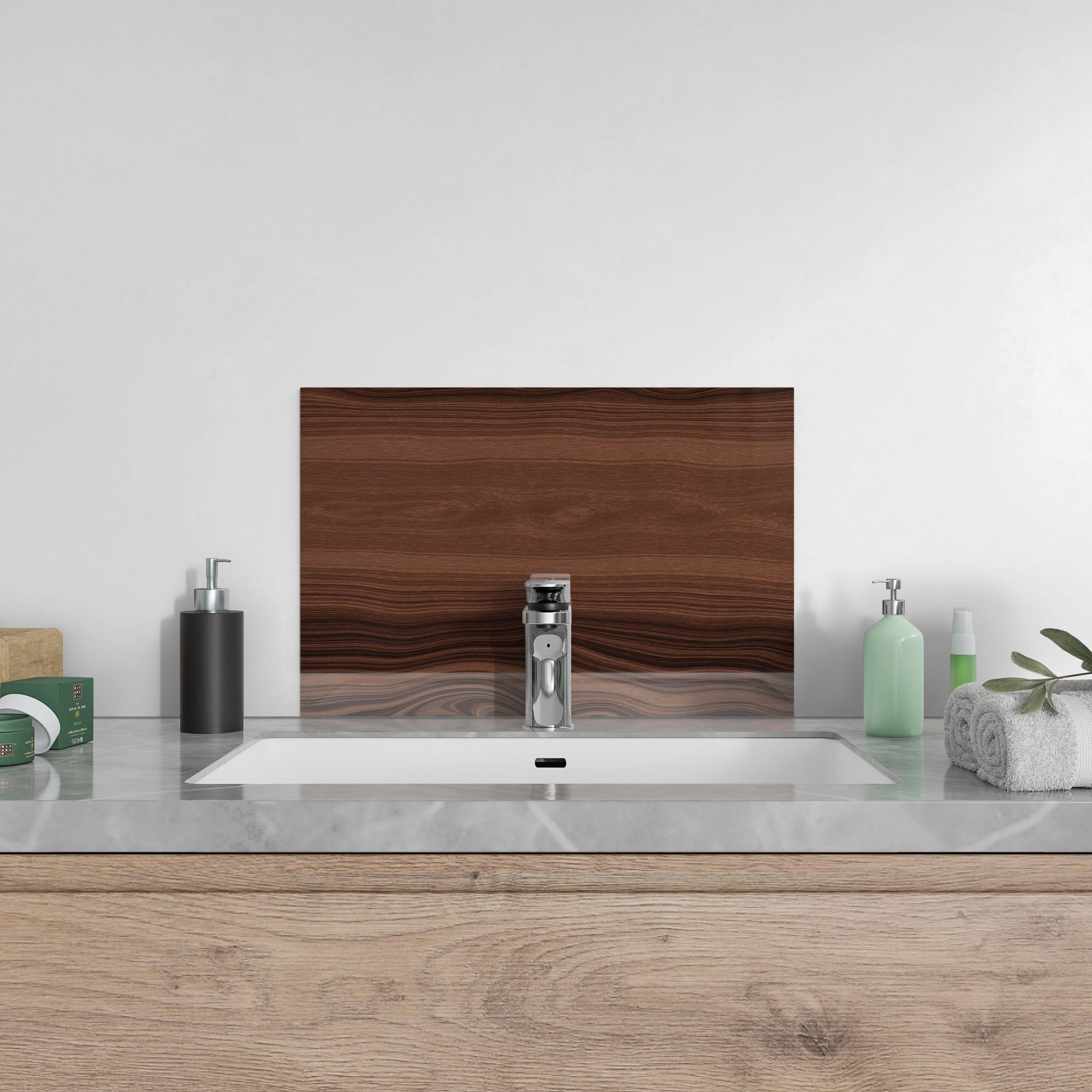 DEQORI Holzmaserung', Küchenrückwand 'Horizontale Badrückwand Spritzschutz Herdblende Glas