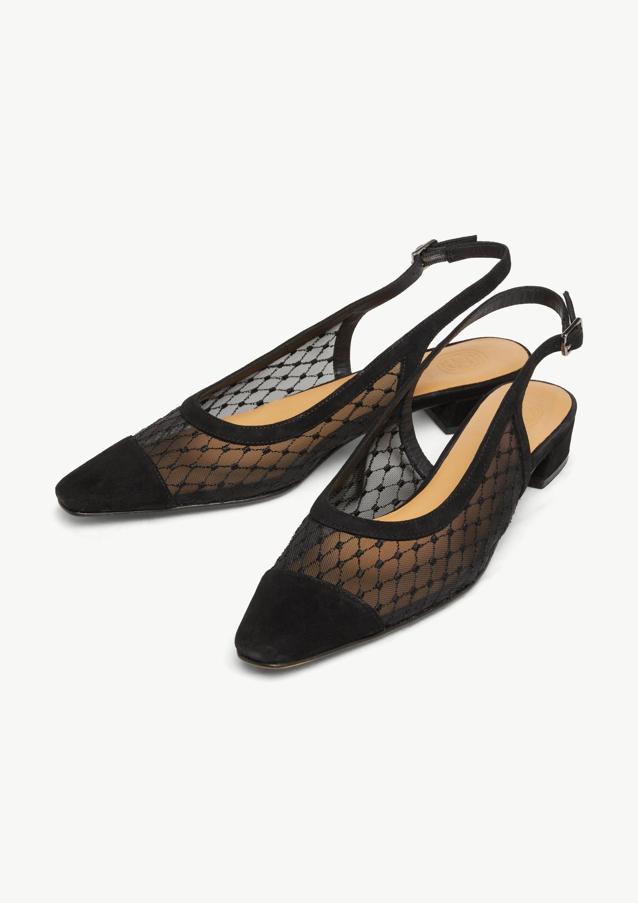 comma Pantoletten Sandale Slingback-Ballerinas aus Veloursleder und Mesh