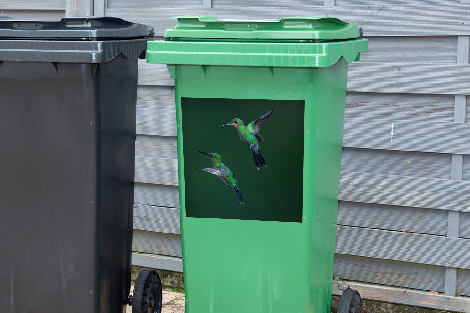 St), Sticker, (1 Vögel Kolibri - Mülleimer-aufkleber, Wandsticker MuchoWow Grün Container, Mülltonne, - Abfalbehälter