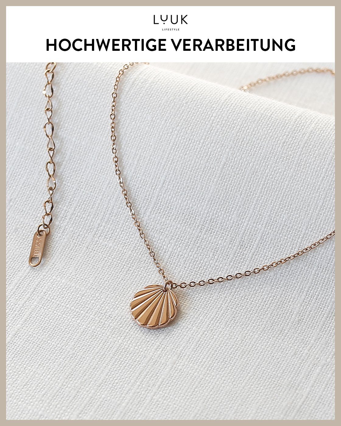 HAPPINESS Muschel, Rosé Anhänger LUUK Geschenkidee mit Geschenkkarte, LIFESTYLE Kette