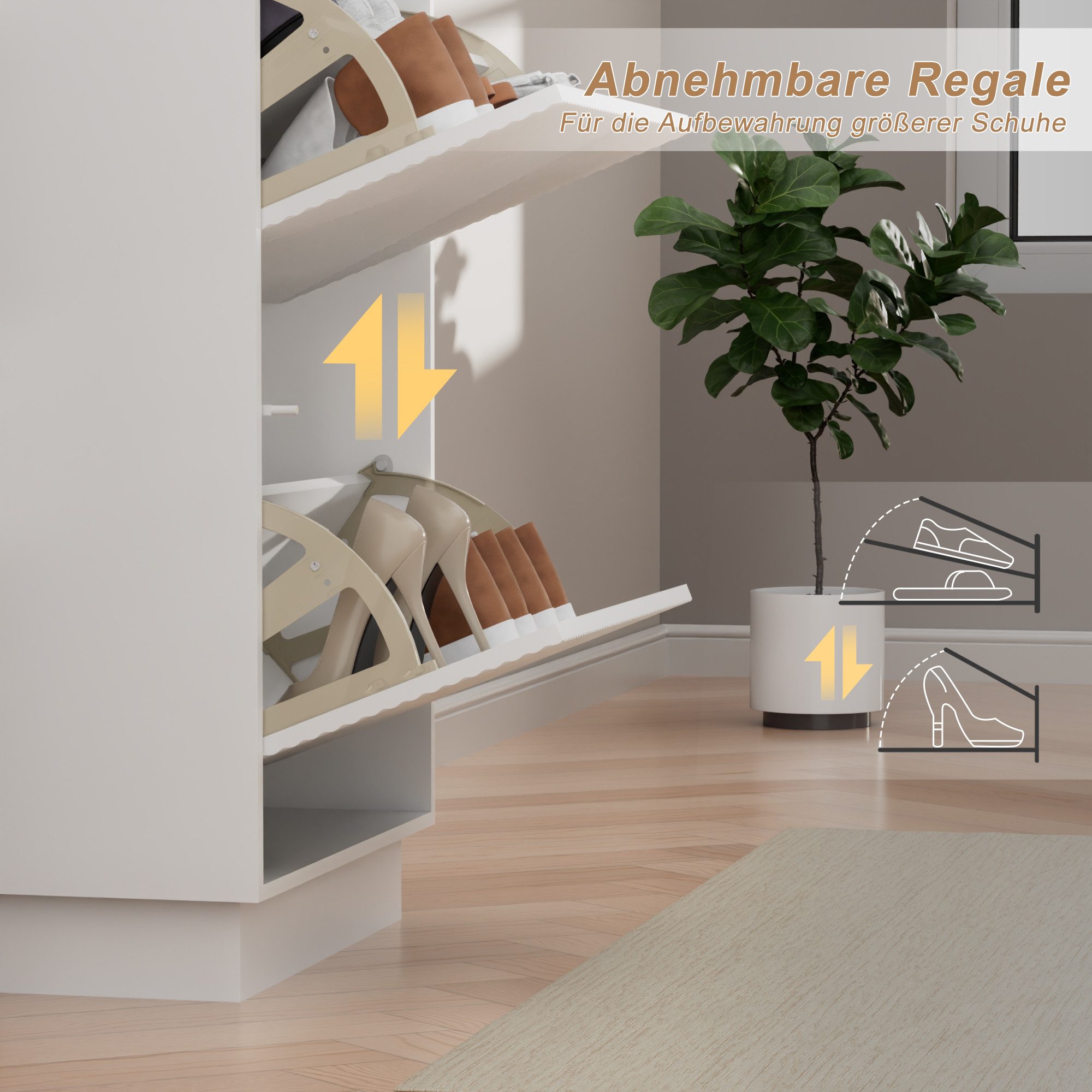 UEV Schuhschrank mit 2/3 Klappen schmal Schuhkommode mit Kippschutz Schuhregal (Packung, Schuhständeregal mit Drucktüröffner für Flur Eingang Platzsparend) Tren – Bild 5 von 5