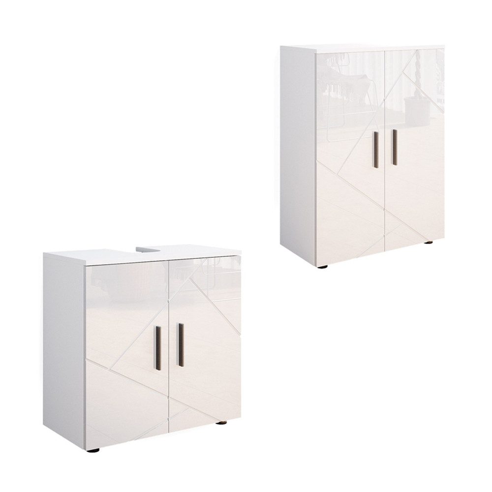 Vicco Badmöbel-Set Irma, Weiß Hochglanz/Weiß, 2 Teile, mit Midischrank, (2- günstig online kaufen