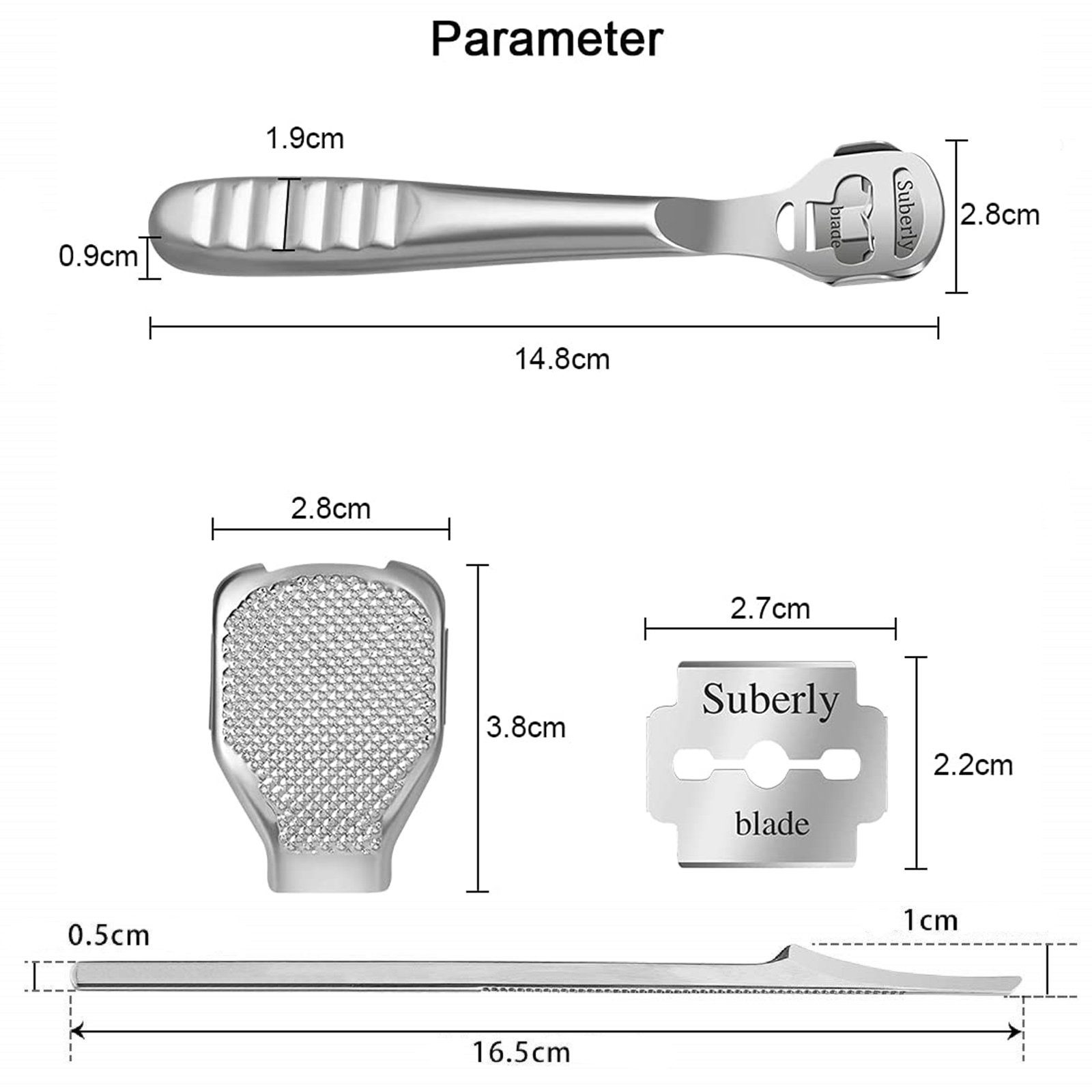 COOL-i ® Hornhautfeile Edelstahl Hornhautfeile Set – Fußschaber & Fußfeile mit 10 Klingen, professionelles Pediküre-Tool für Hornhautentfernung & Fußpflege
